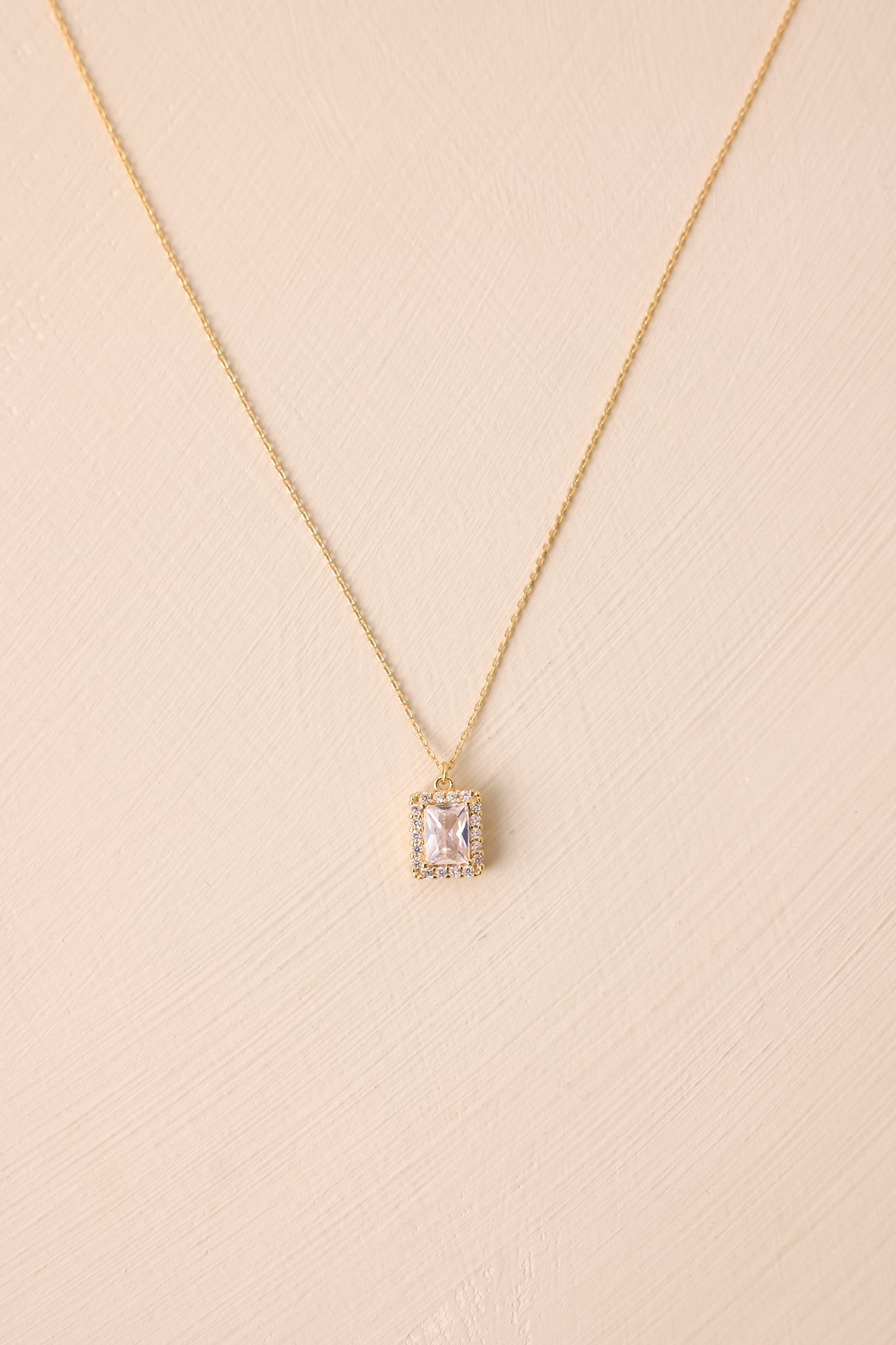 Keep Me Close Gold & Clear Emerald Cut Rhinestone Necklace