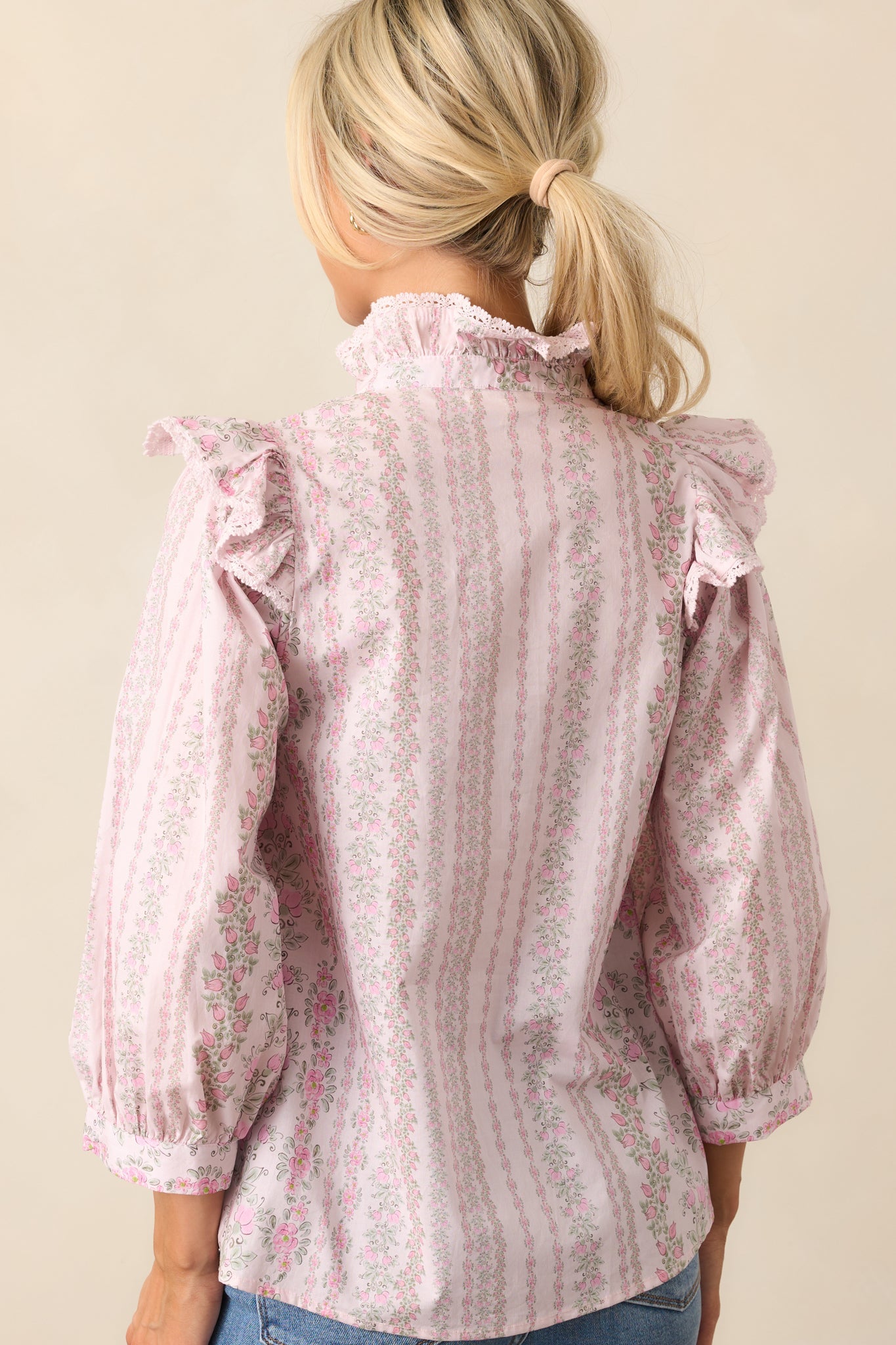 Hummingbird’s Haven Cotton Pink Flutter Sleeve Blouse