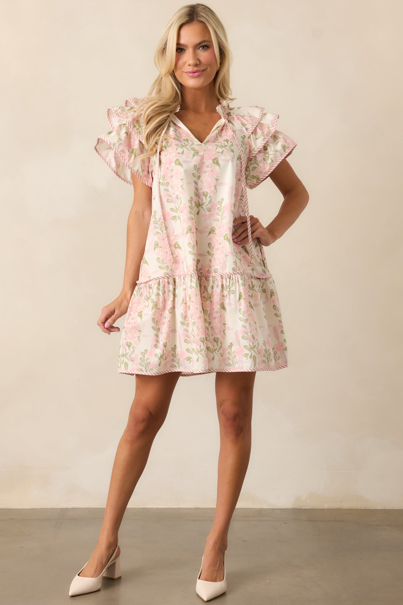 Garden Of Dreams Cotton Pink Flutter Sleeve Mini Dress