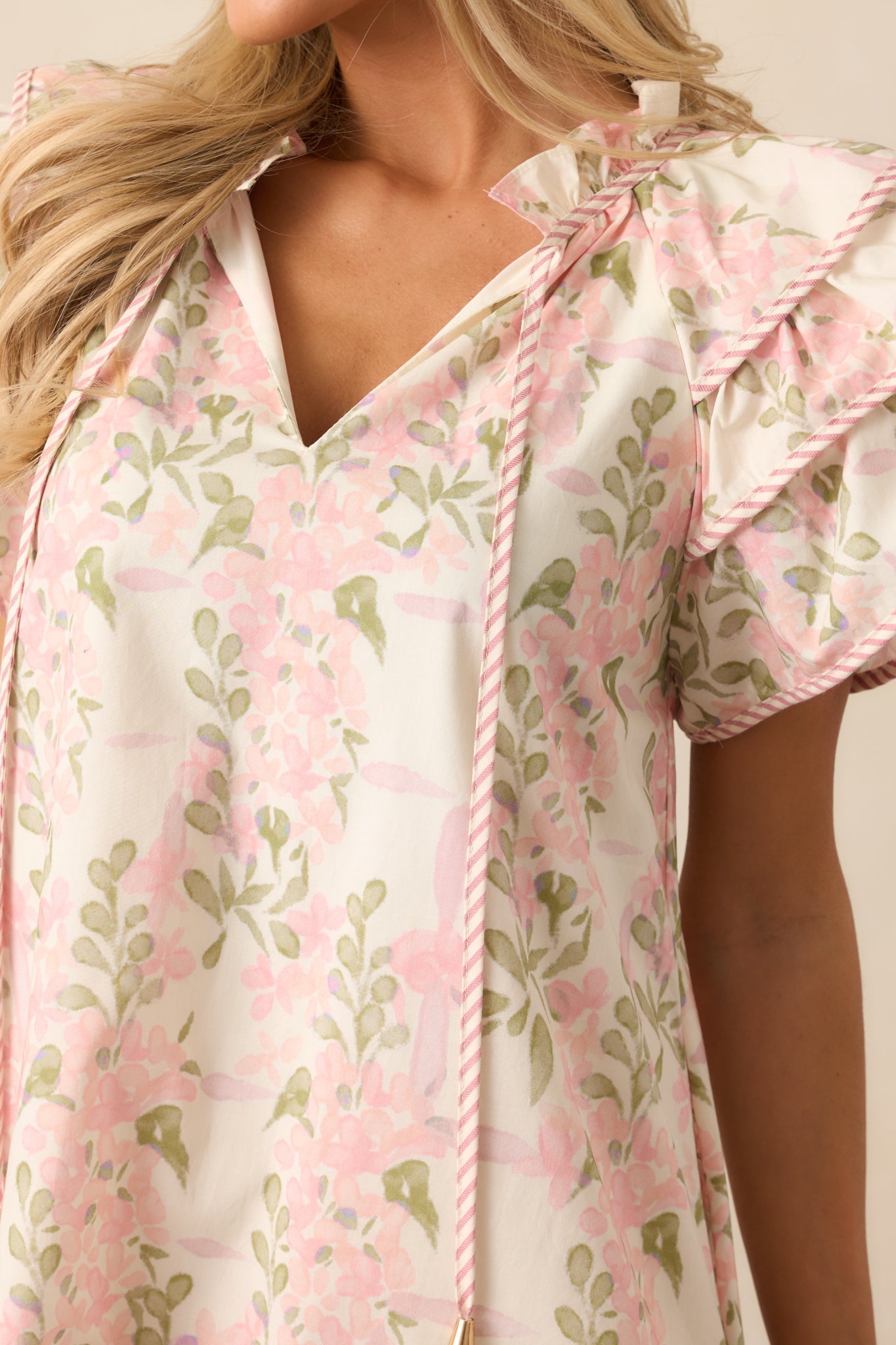 Garden Of Dreams Cotton Pink Flutter Sleeve Mini Dress