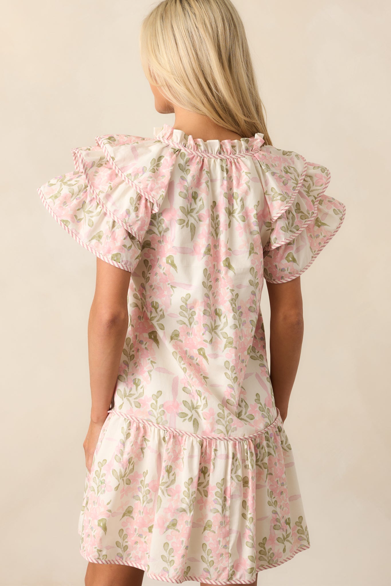 Garden Of Dreams Cotton Pink Flutter Sleeve Mini Dress