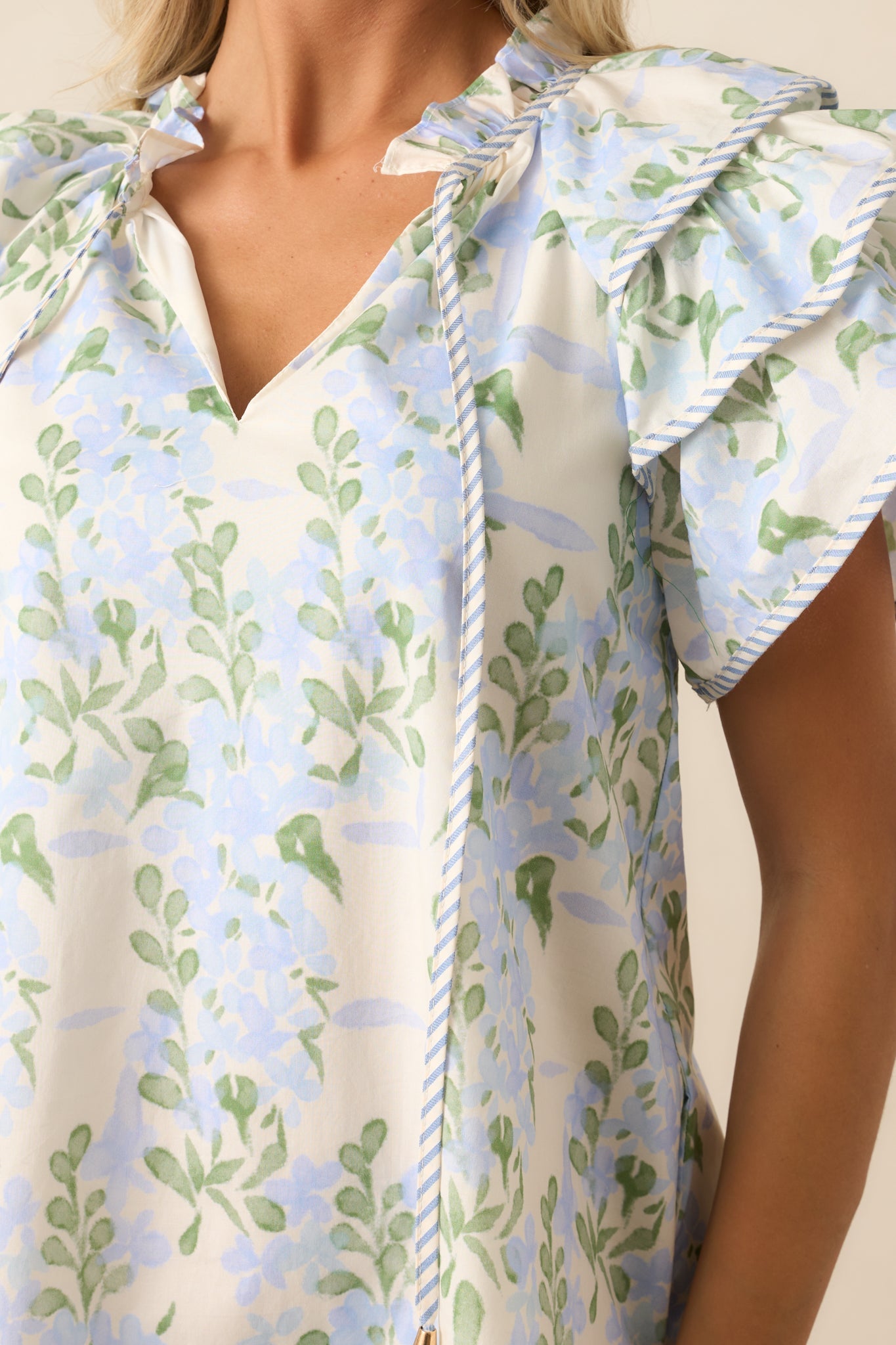Garden Of Dreams Cotton Blue Flutter Sleeve Mini Dress