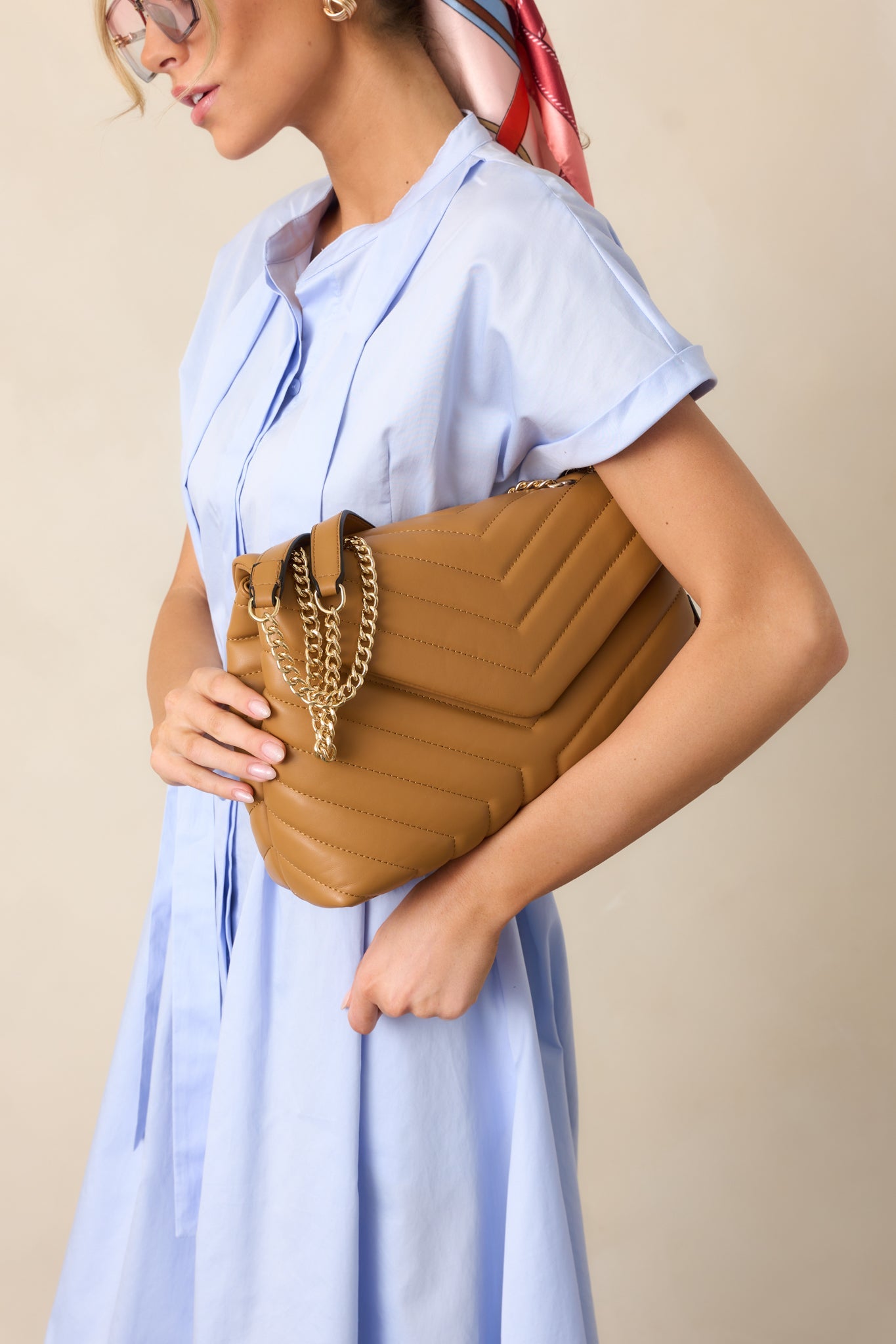Just Let It Be Tan Quilted Handbag