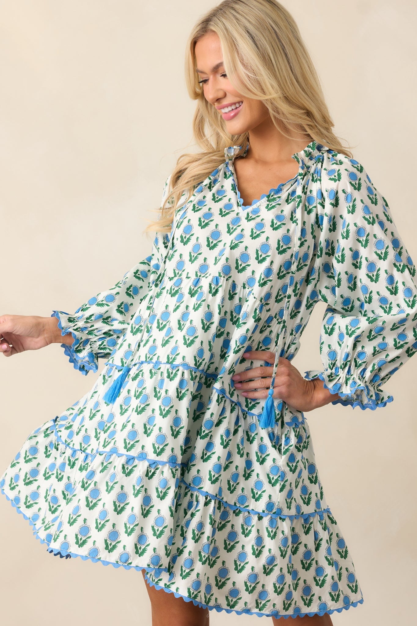 In Good Hands Blue Floral Cotton Mini Dress