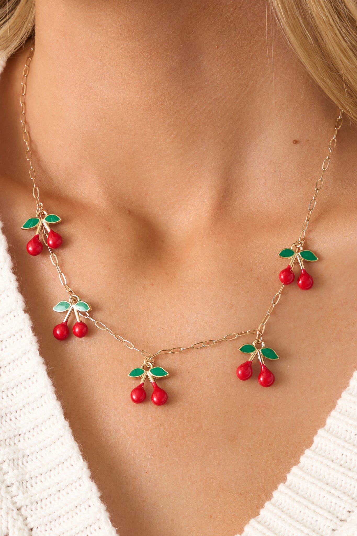 Cherry Chic Gold & Red Cherry Charm Necklace