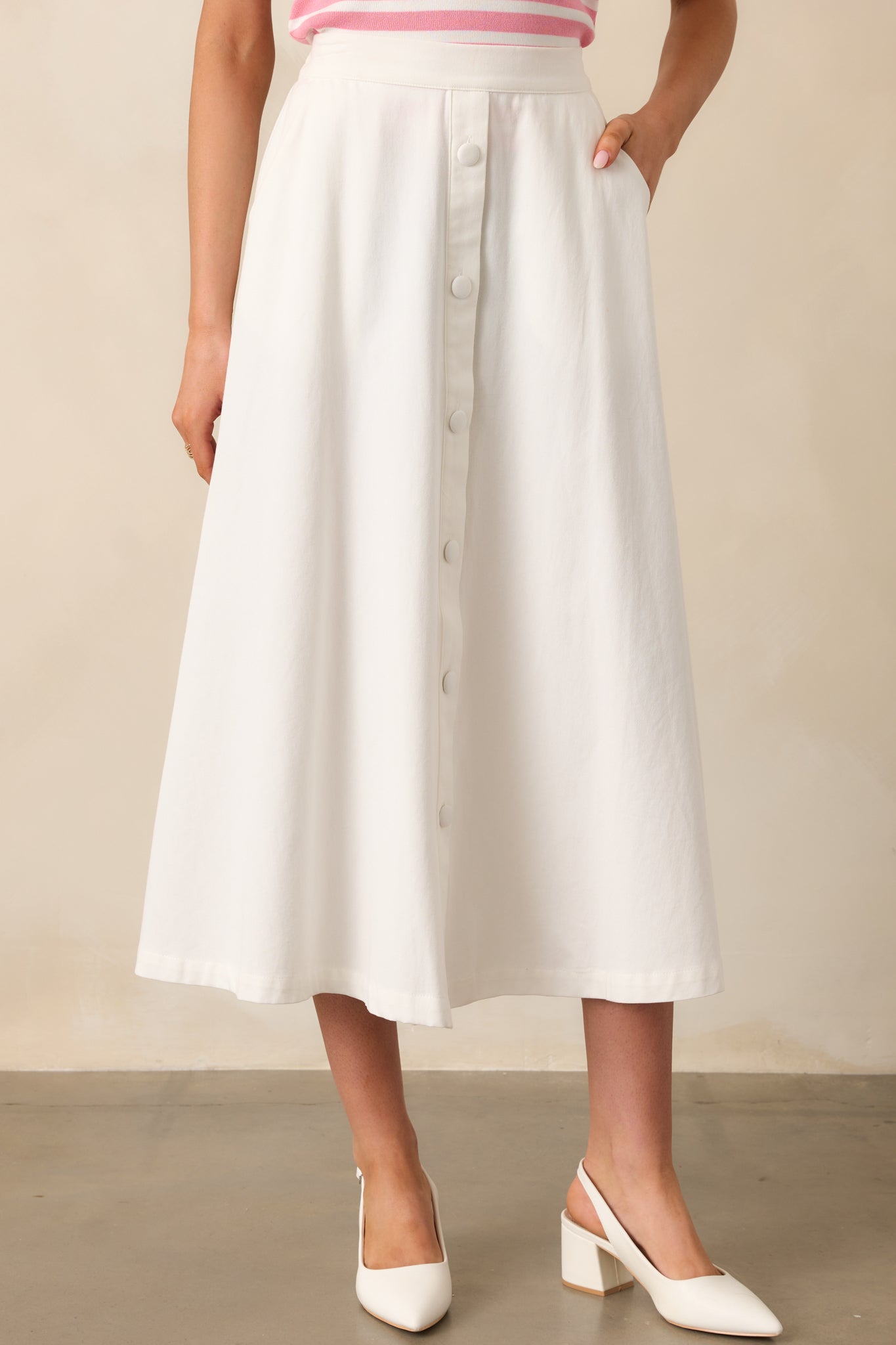 Countryside Charm 100% Cotton Ivory Midi Skirt