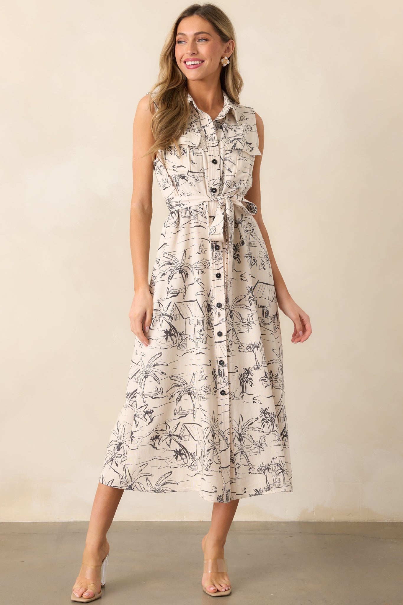 Island Heartbeat Ivory Button Front Maxi Dress