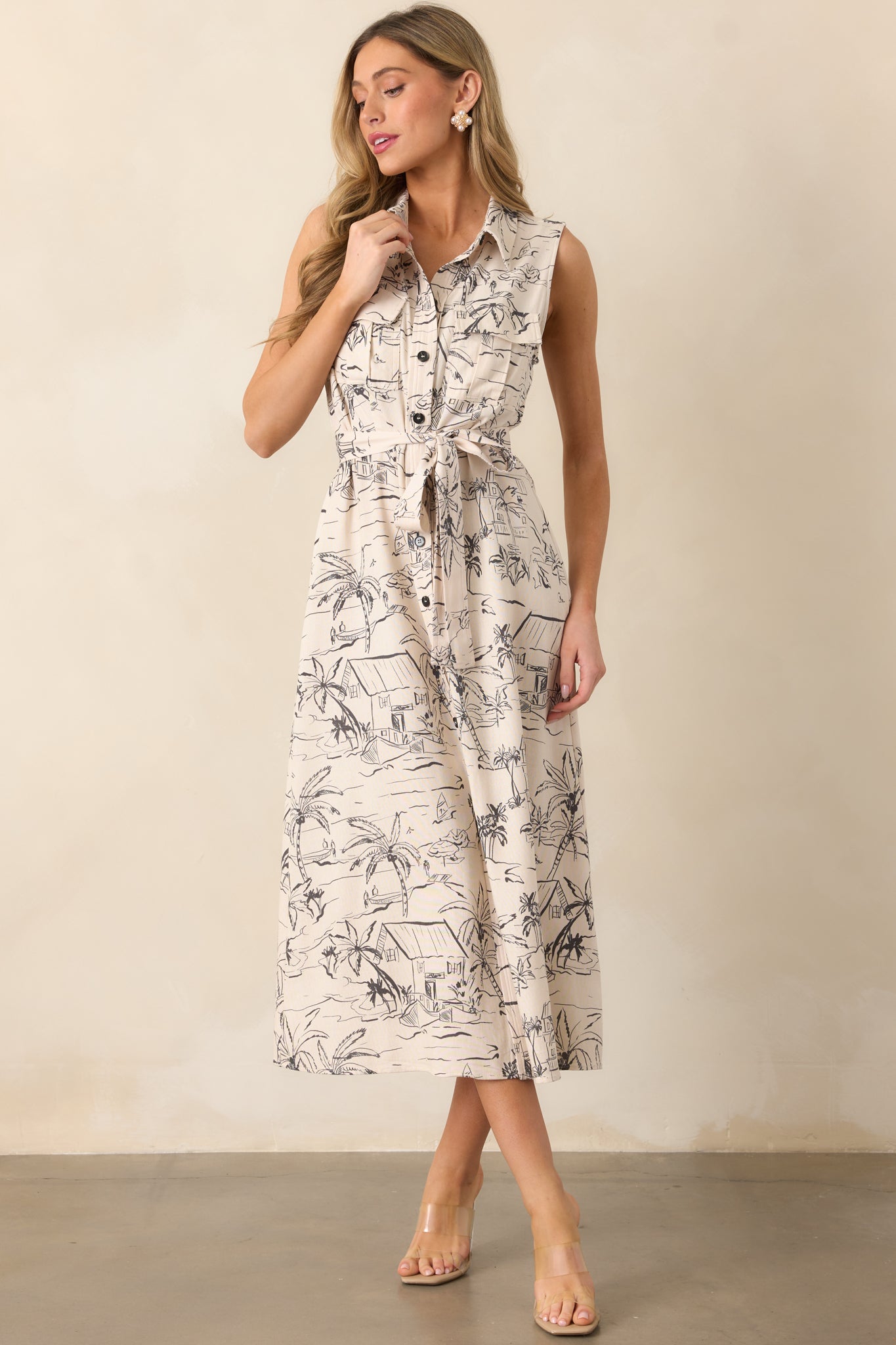 Island Heartbeat Ivory Button Front Maxi Dress
