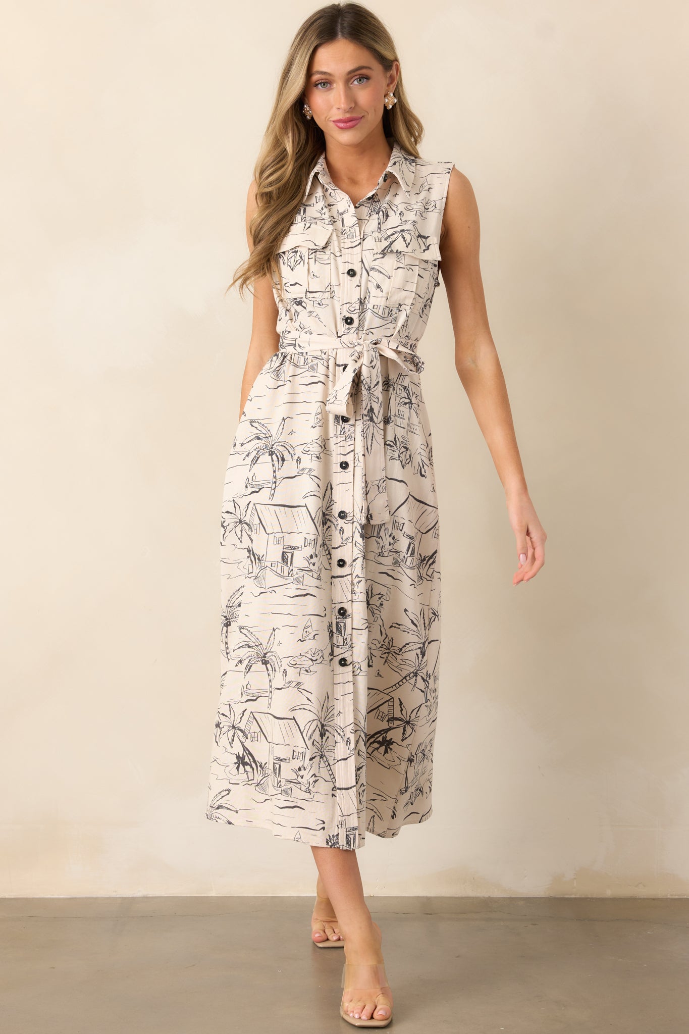 Island Heartbeat Ivory Button Front Maxi Dress