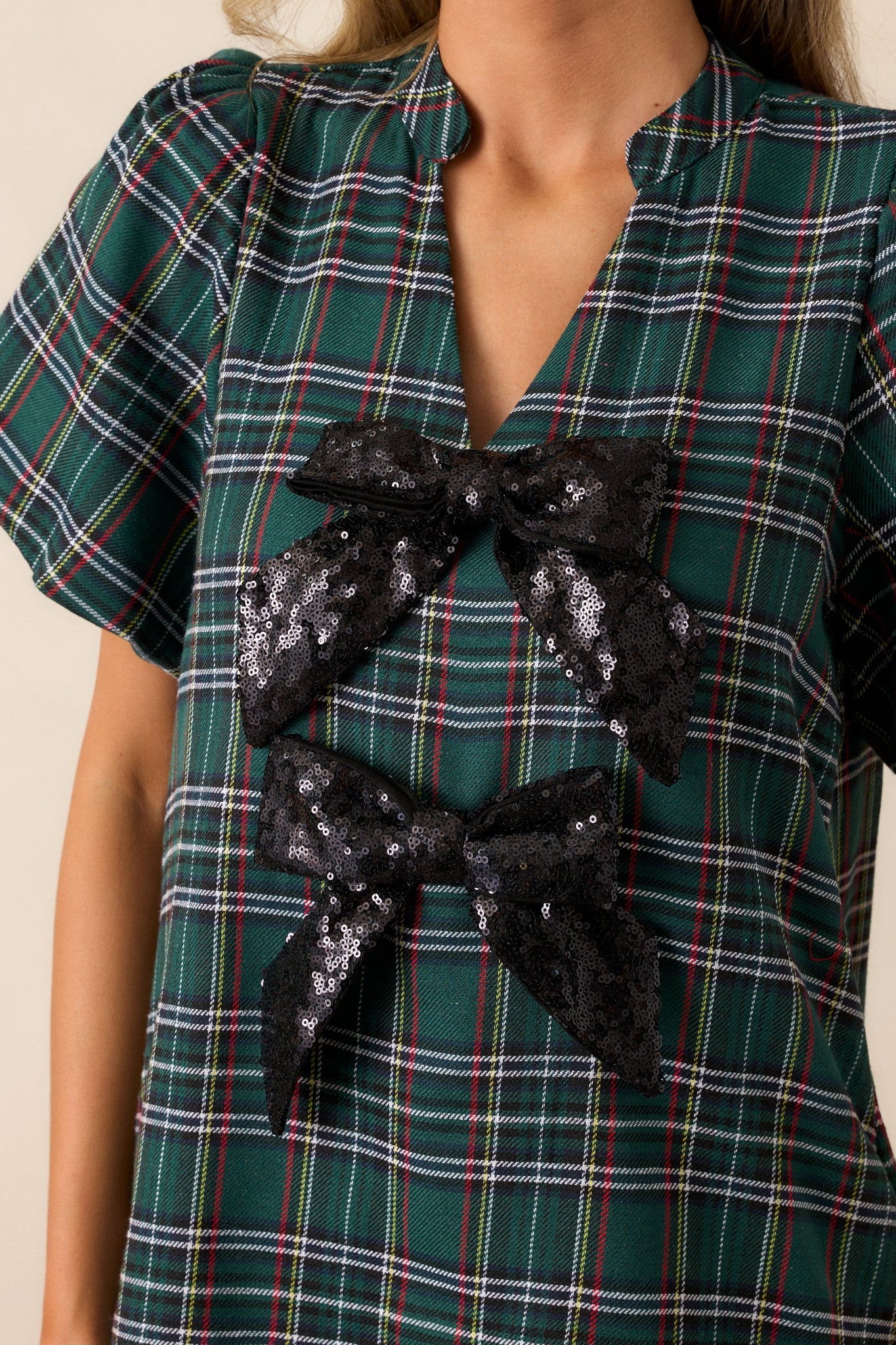 Whispers In The Wind Forest Green Plaid Mini Dress