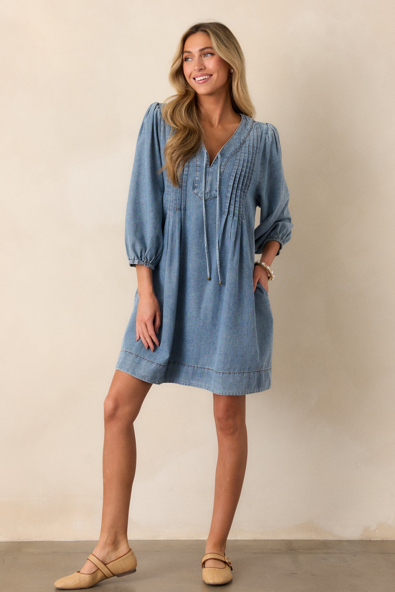Endless Possibilities Light Wash Denim Mini Dress