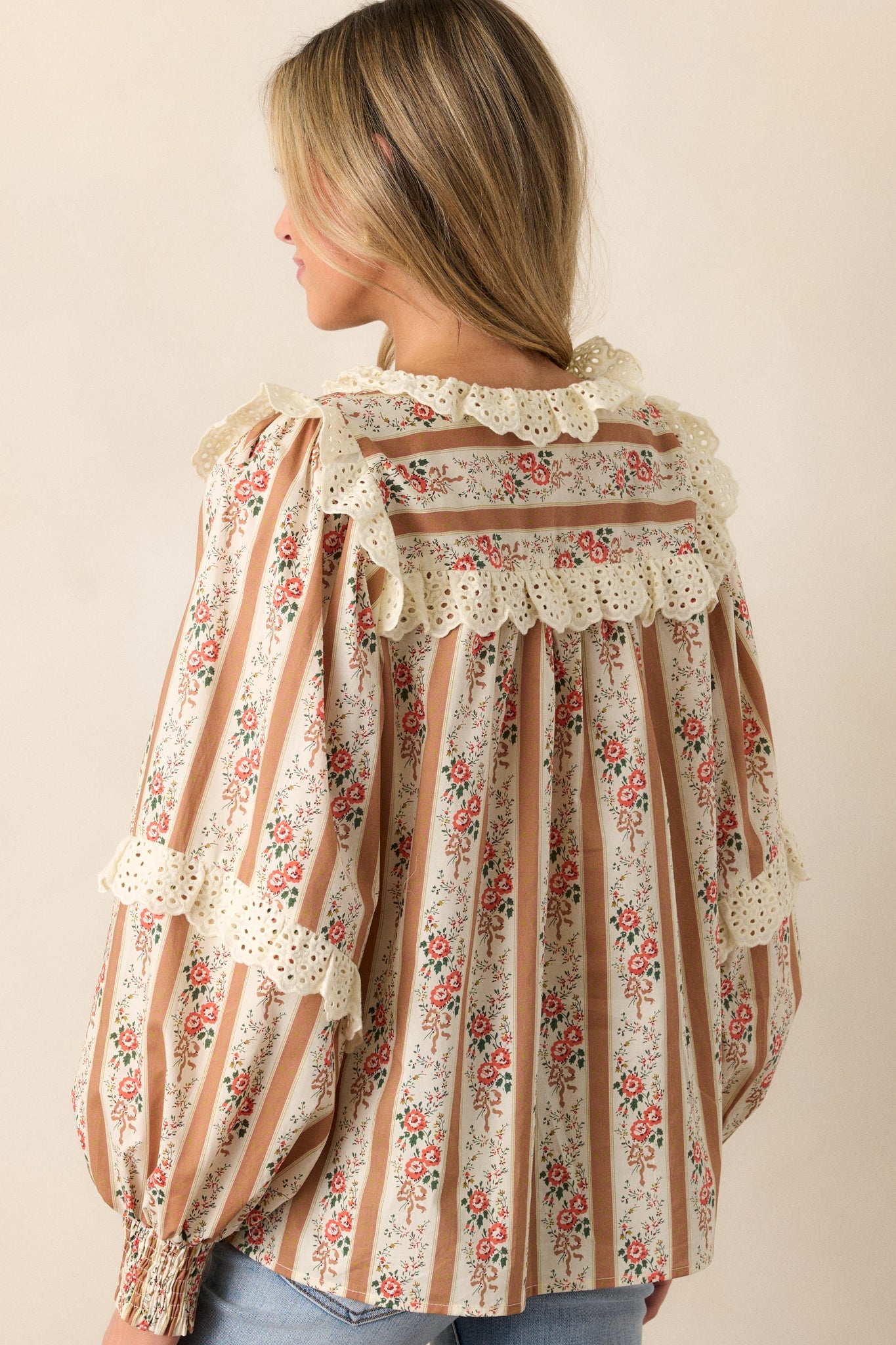 Embers of Hope Cotton Camel Floral Blouse
