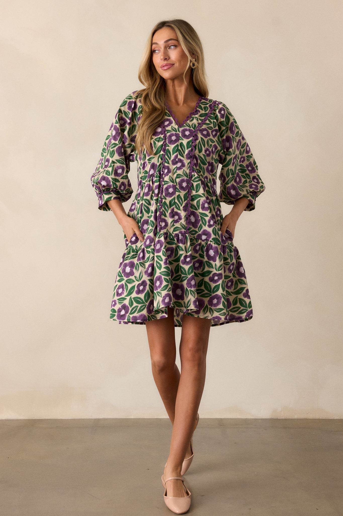 Finding Myself 100% Cotton Purple Floral Mini Dress