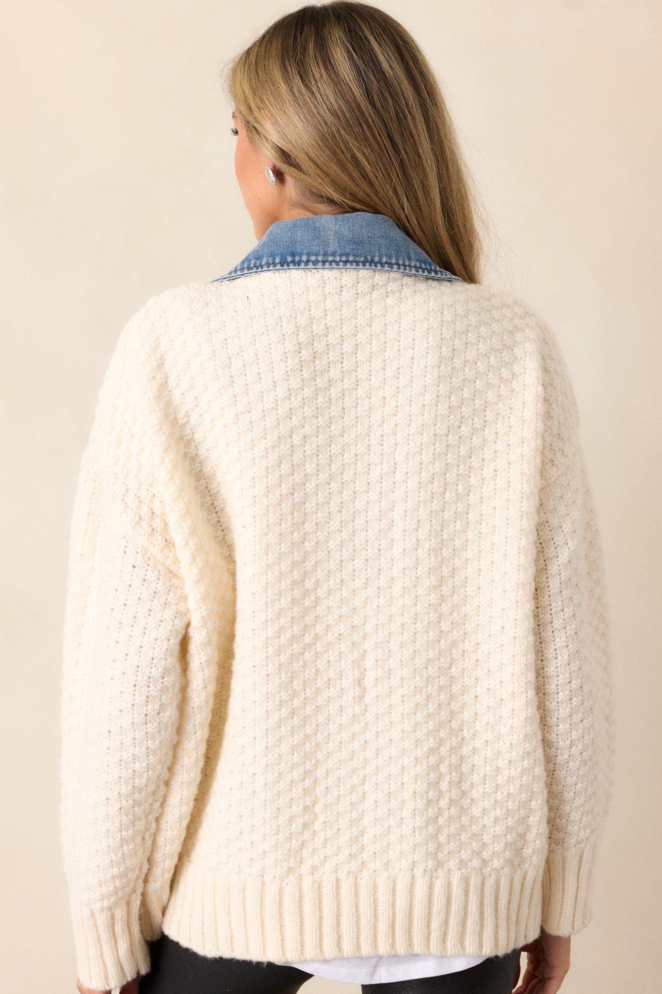 Kaleidoscope Dreams Ivory Knit and Denim Combo Jacket