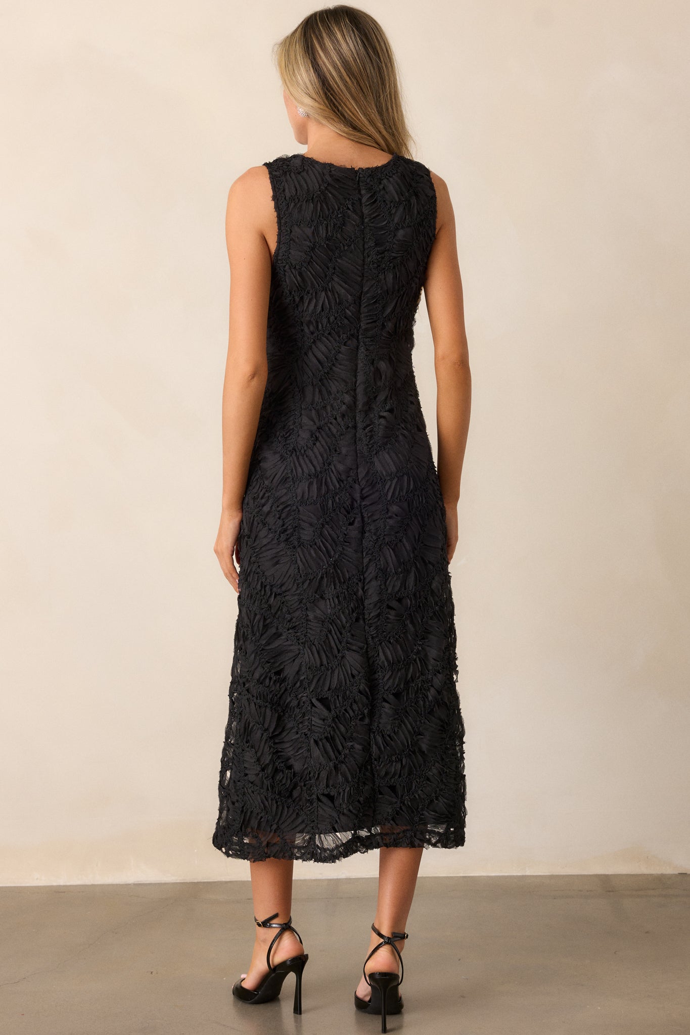 Chasing Shadows Black Textured Midi Dress