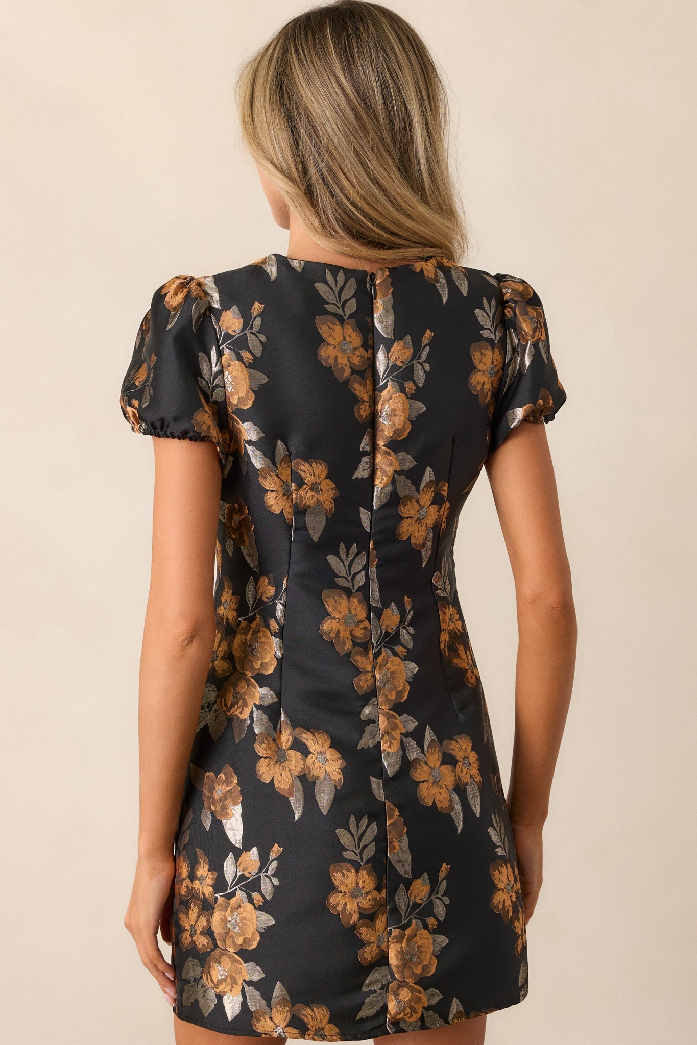 Breathe Easy Black Floral Structured Mini Dress