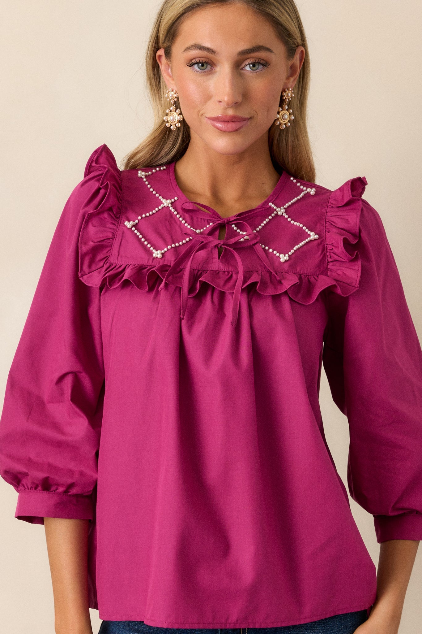 It Happens Dark Fuchsia Ruffle Puff Sleeve Top