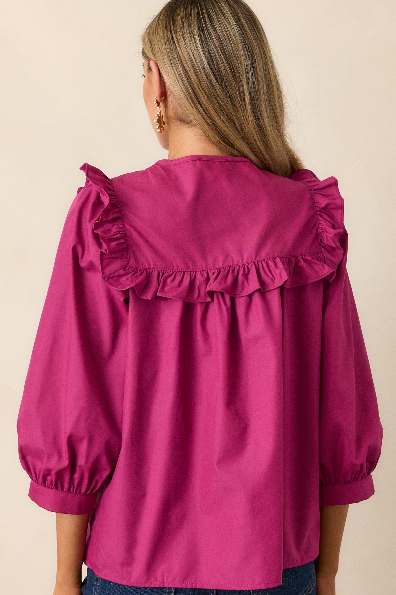 It Happens Dark Fuchsia Ruffle Puff Sleeve Top