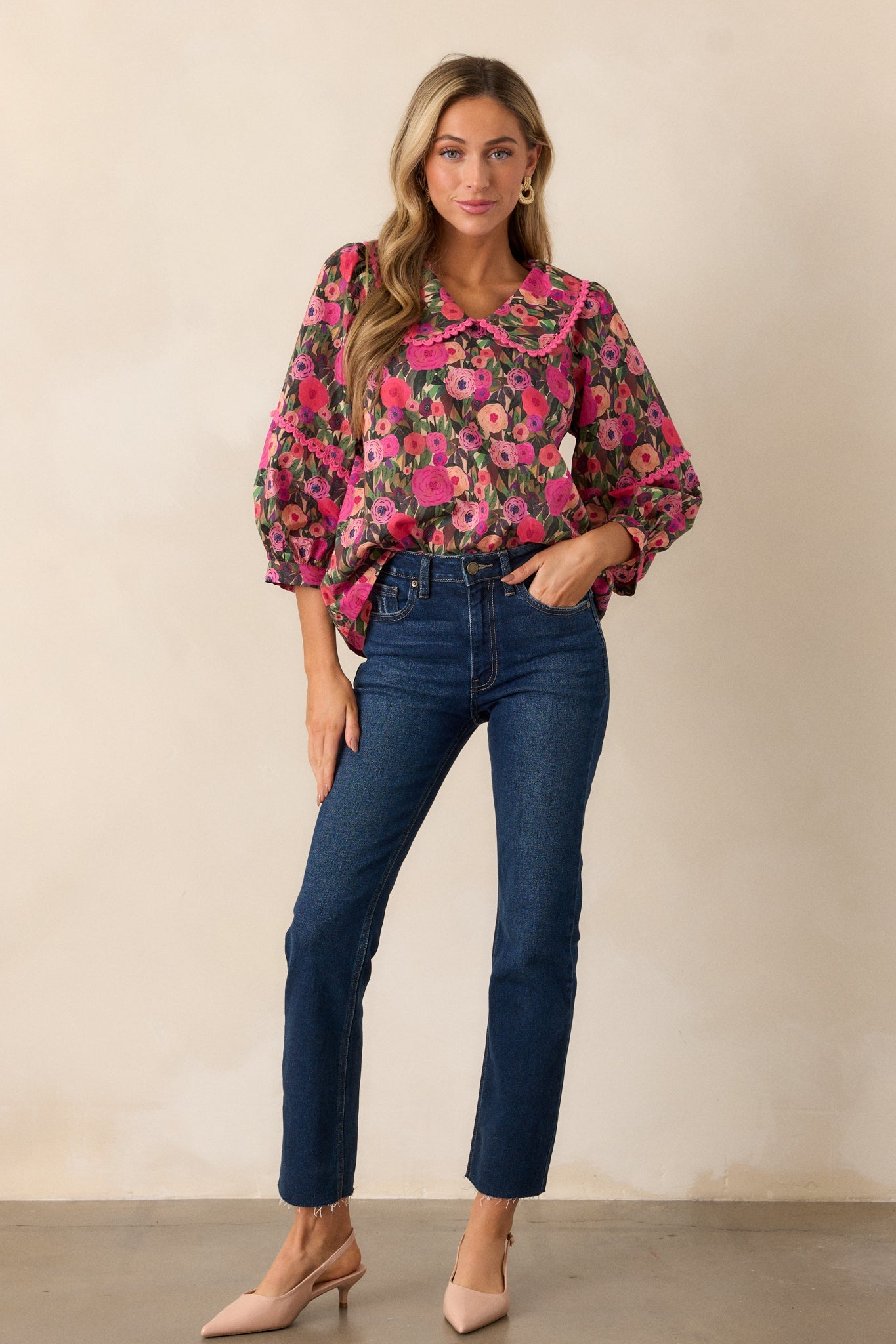 Fluttering Fields 100% Cotton Pink Puff Sleeve Blouse