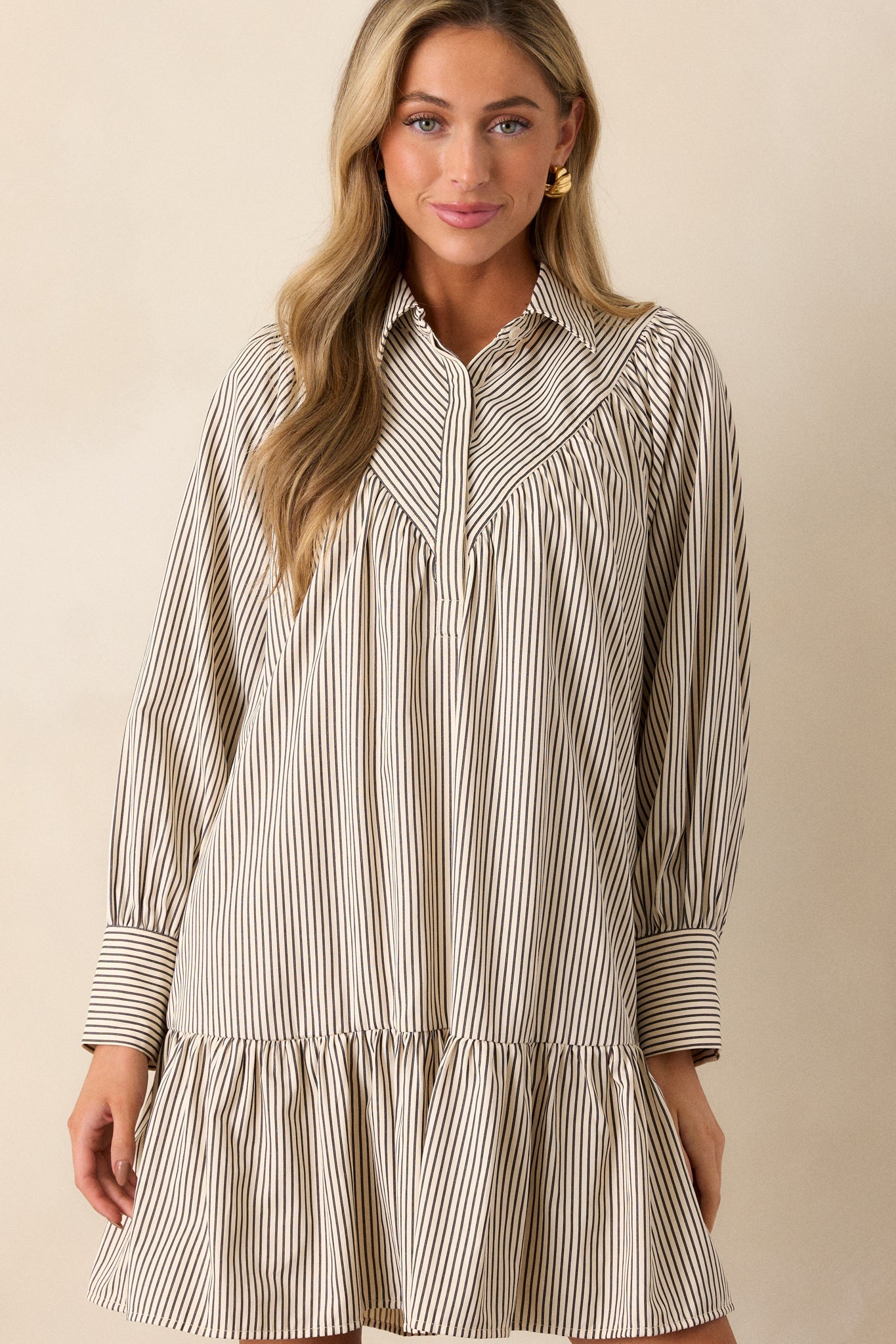 Call You Later Ivory Stripe Long Sleeve Mini Dress
