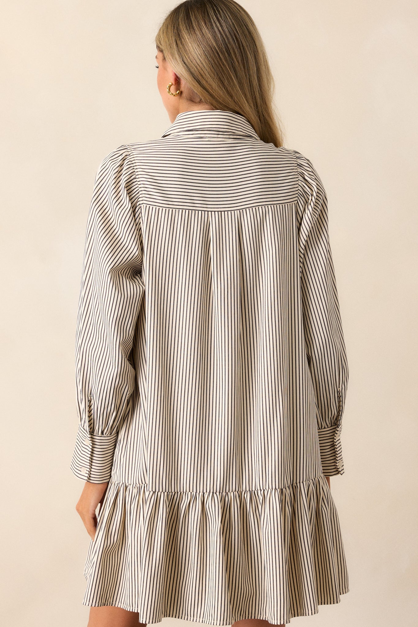 Call You Later Ivory Stripe Long Sleeve Mini Dress