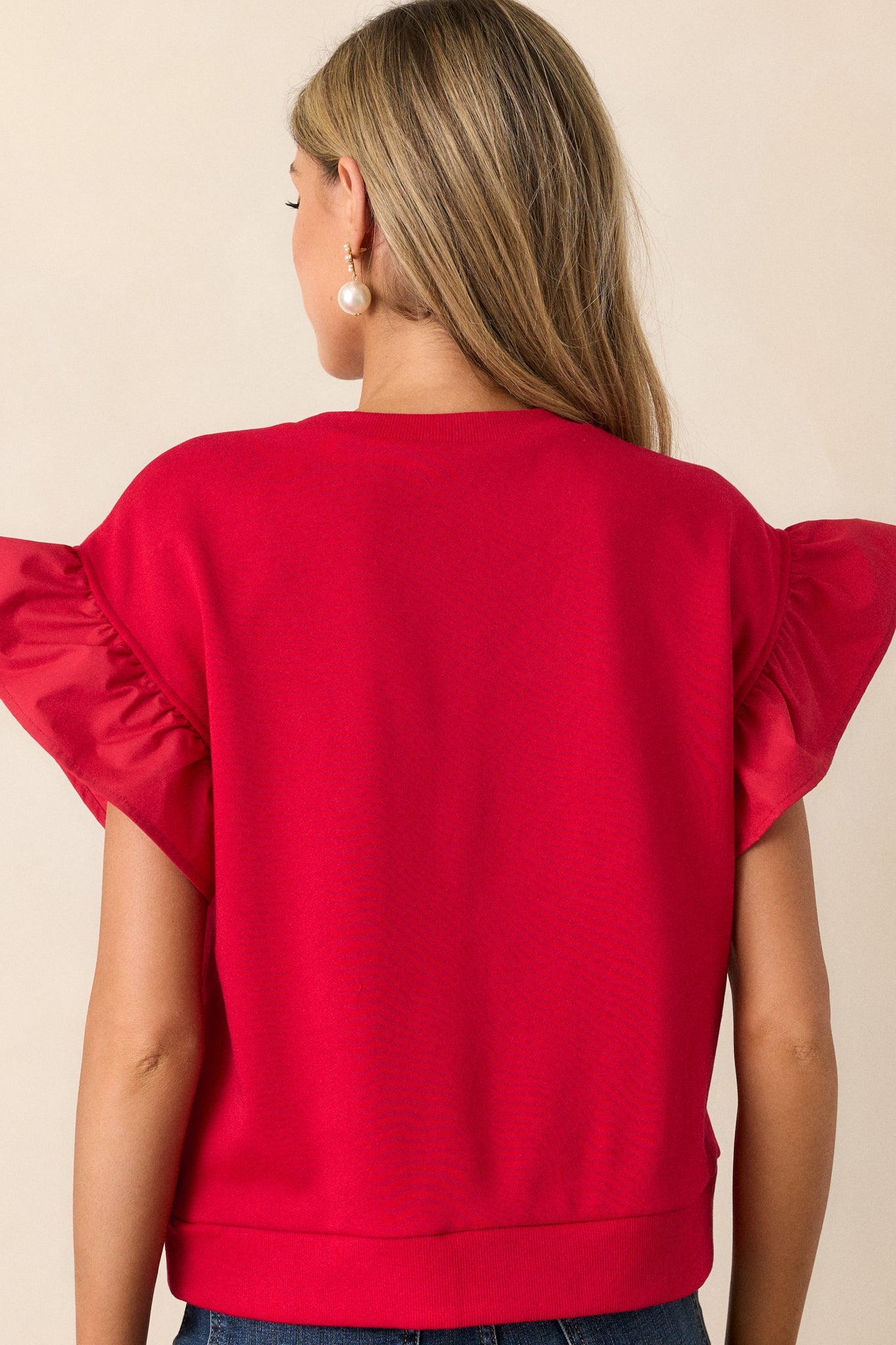 Can't Stop Me Red Ruffle Sleeve Bow Top