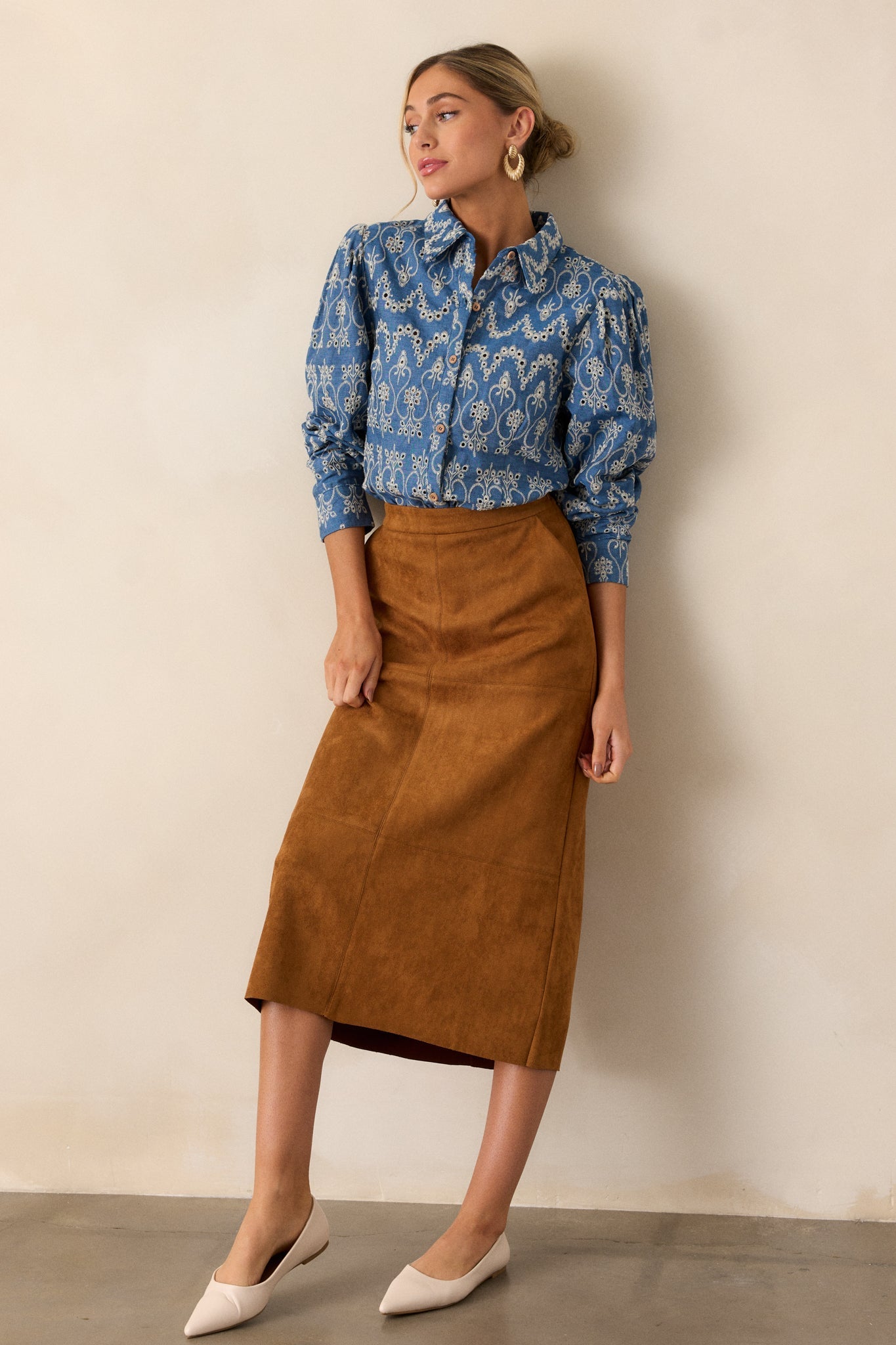 In The Flow Cotton Blue Button Front Eyelet Top