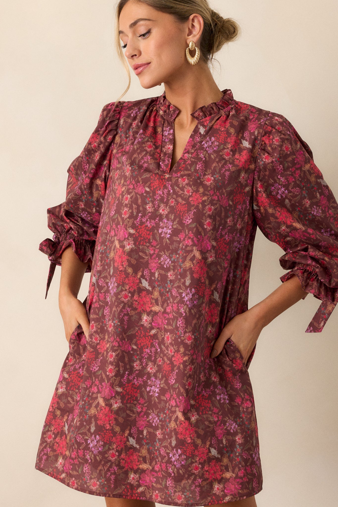 Don't Change 100% Cotton Burgundy Floral Mini Dress