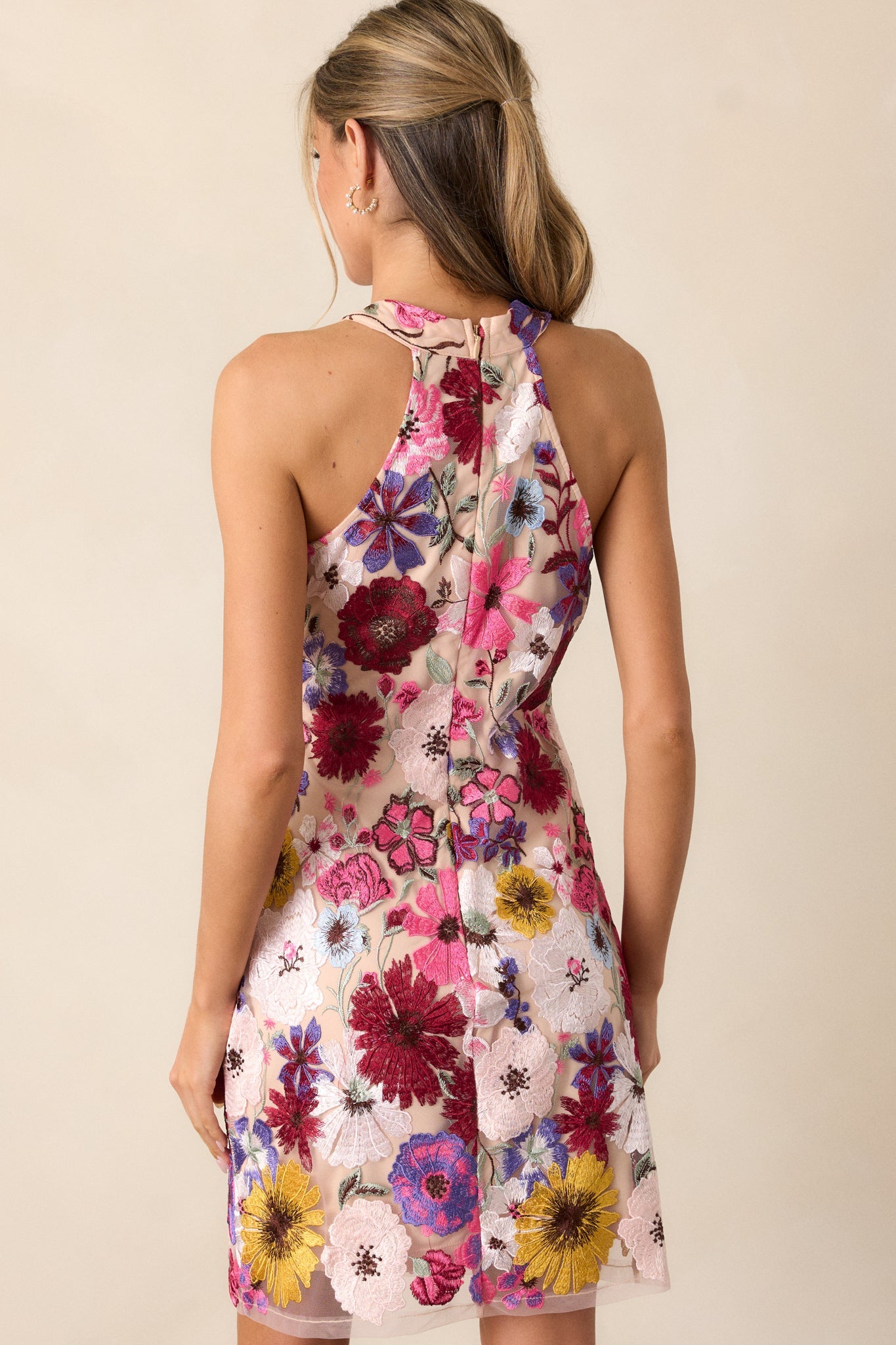 Elegantly Enchanted Fuchsia Multi Floral Mini Dress