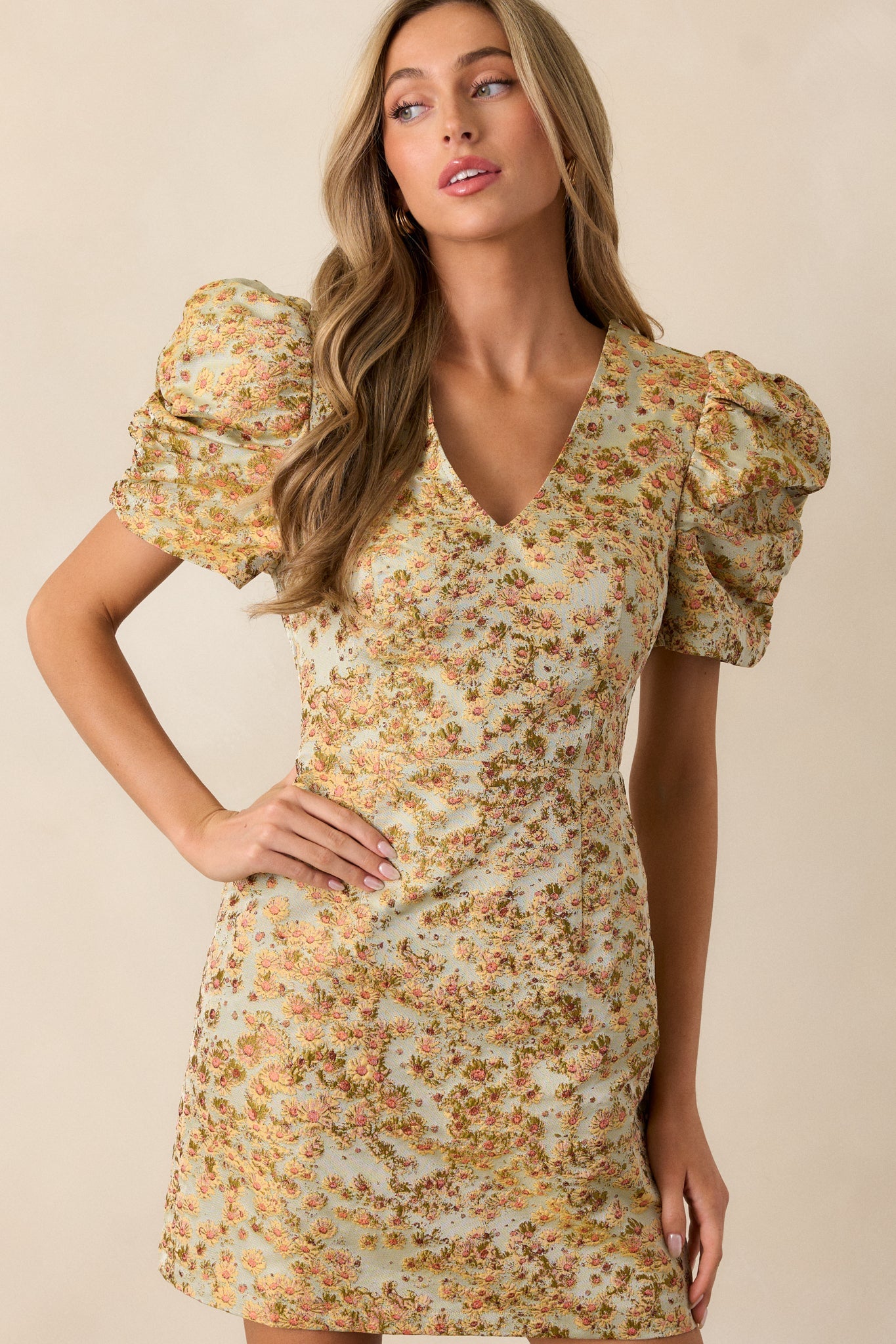 You're The One Honey Floral Puff Sleeve Mini Dress