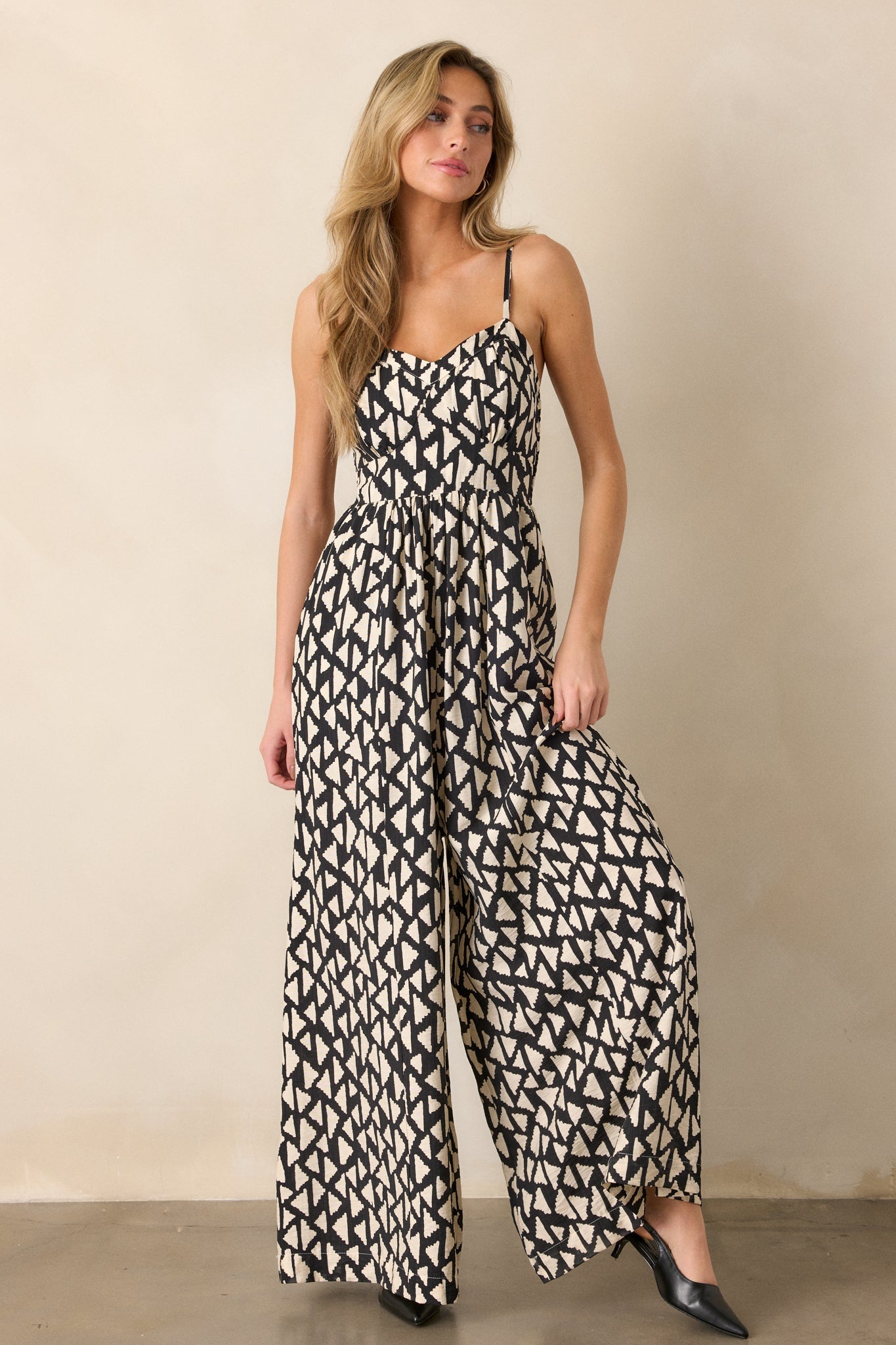 Gallery Stroll Black Geometric Print Jumpsuit