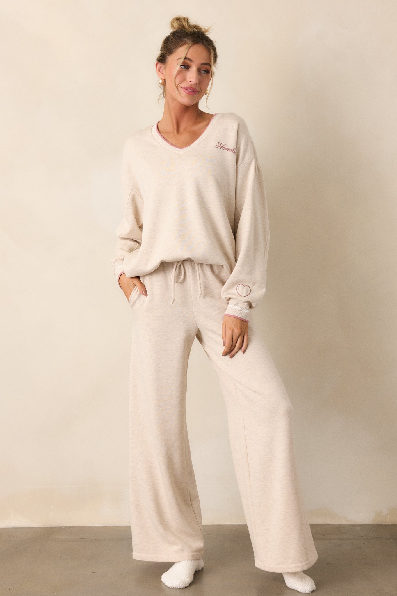 Z Supply Homebody Oatmeal V-Neck Sweatshirt