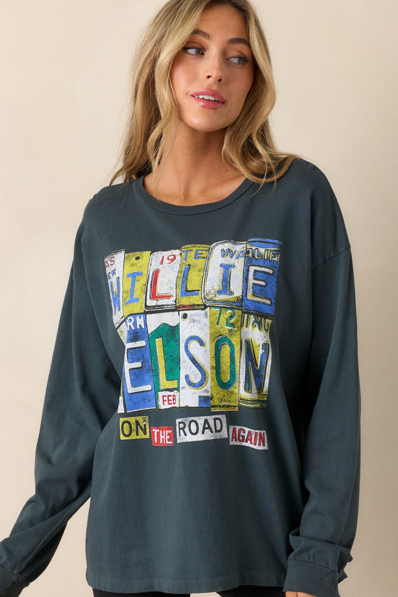 Willie Nelson On The Road Again Charcoal Long Sleeve Tee