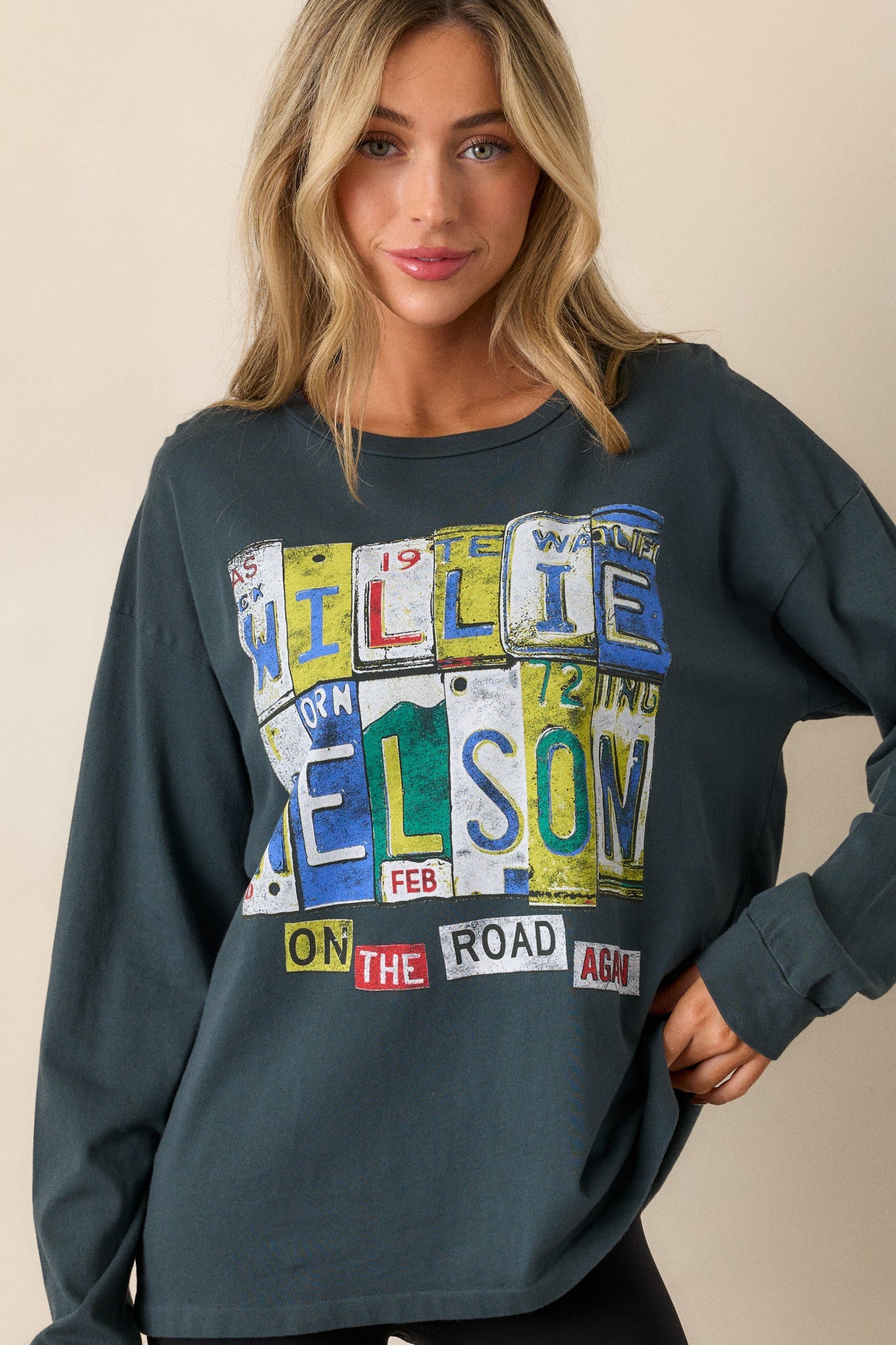 Willie Nelson On The Road Again Charcoal Long Sleeve Tee