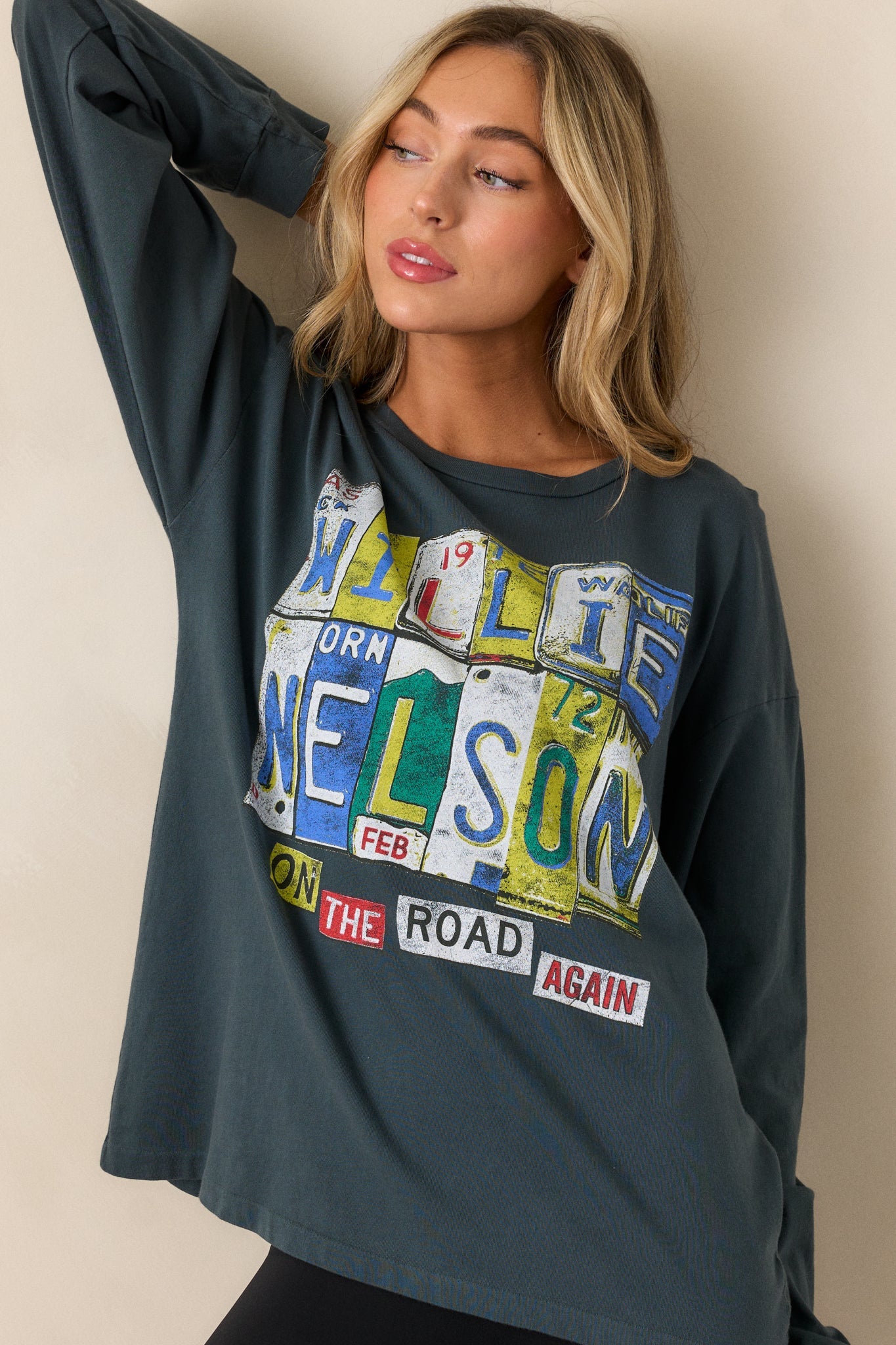 Willie Nelson On The Road Again Charcoal Long Sleeve Tee