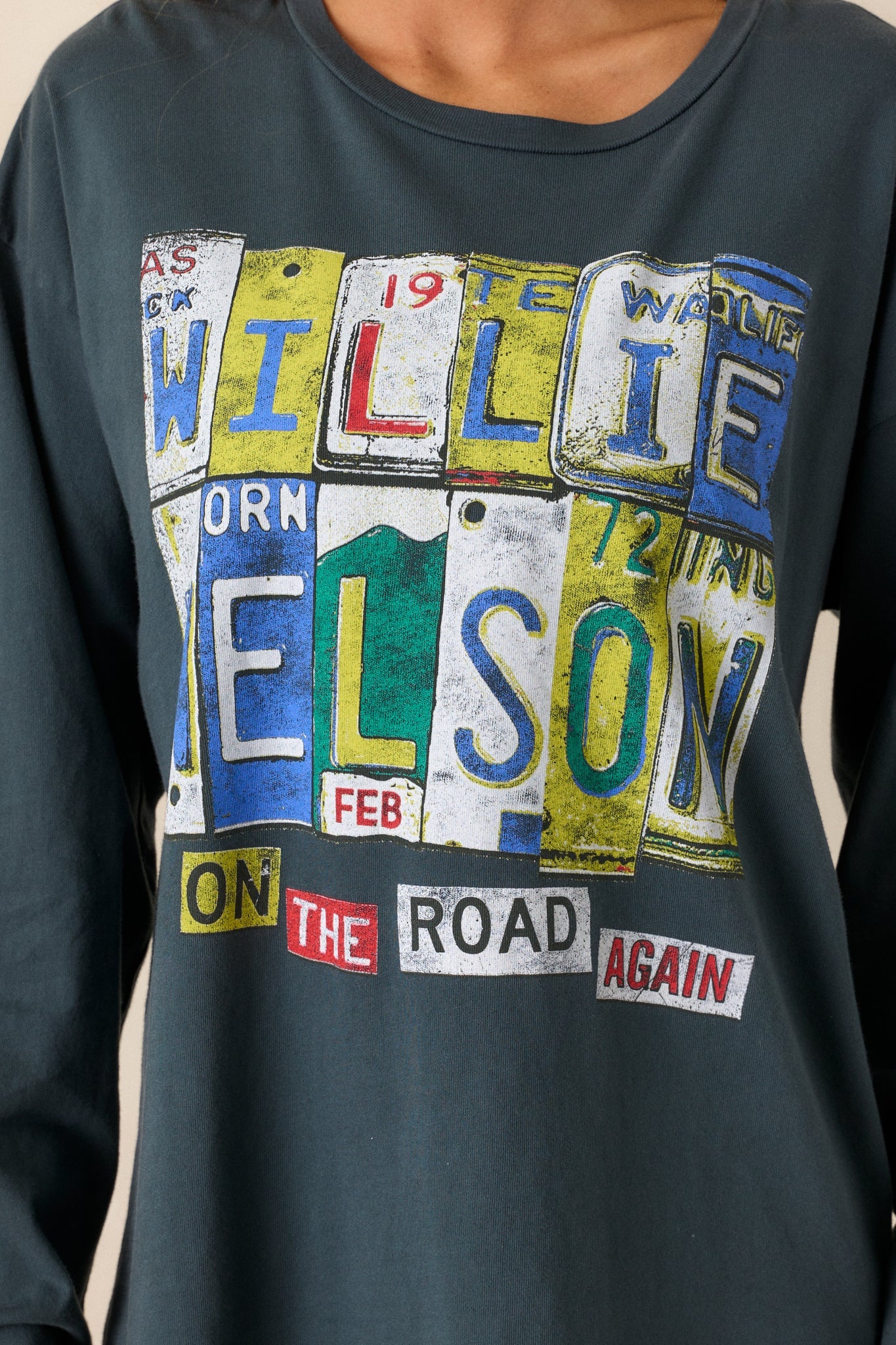 Willie Nelson On The Road Again Charcoal Long Sleeve Tee