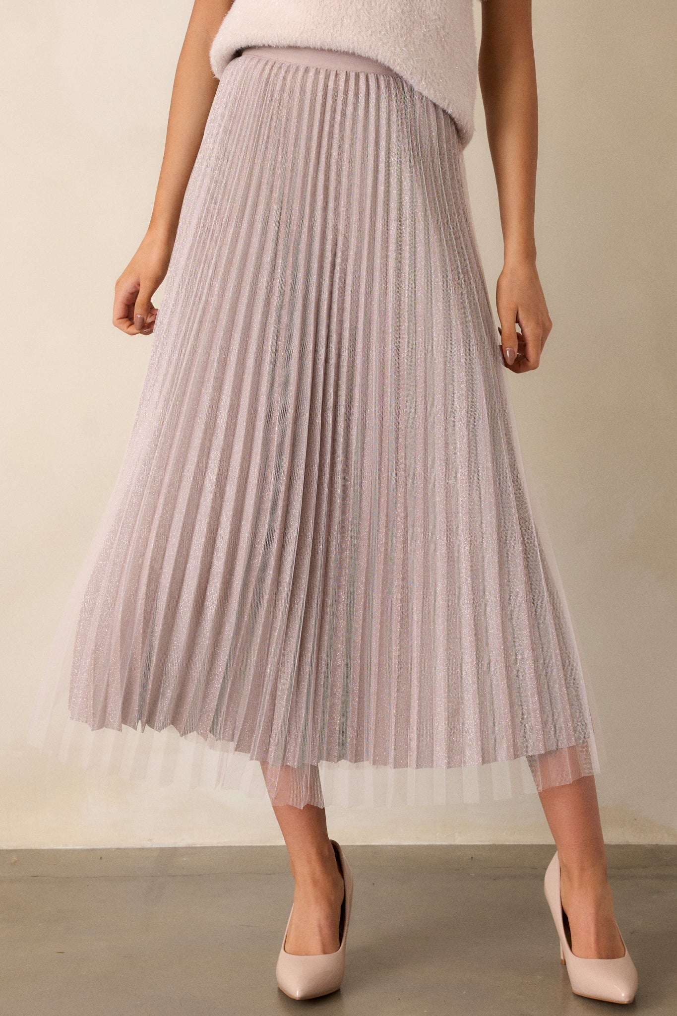 Chic Radiance Mauve Pleated Midi Skirt