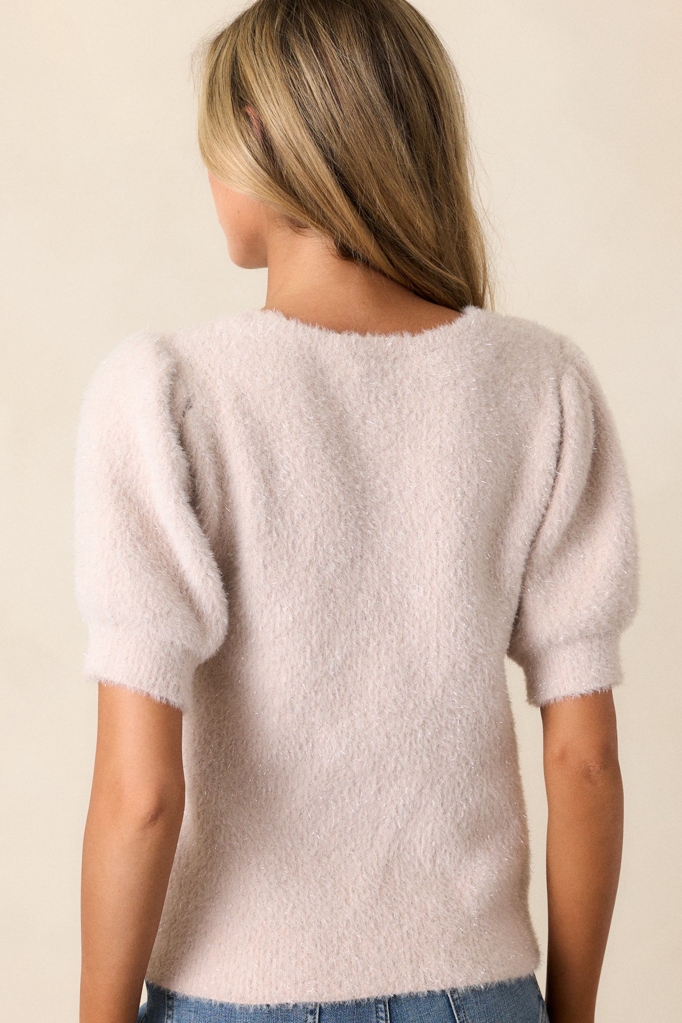 Glittering Dreams Light Mauve Short Sleeve Sweater