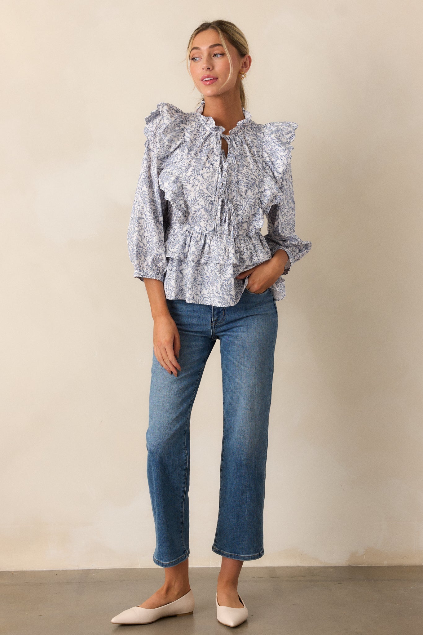 Cosmic Reflections Cotton Navy Floral Blouse