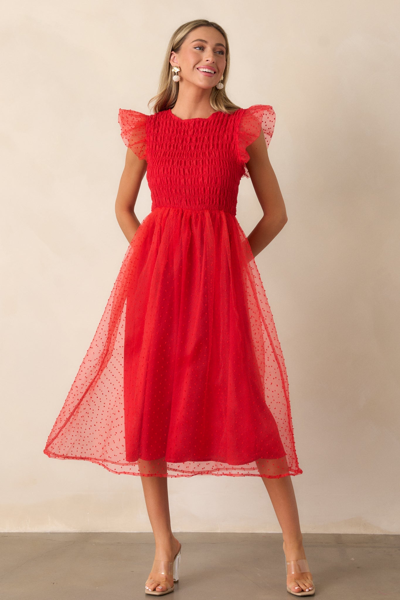 Heart On Fire Red Polka Dot Midi Dress