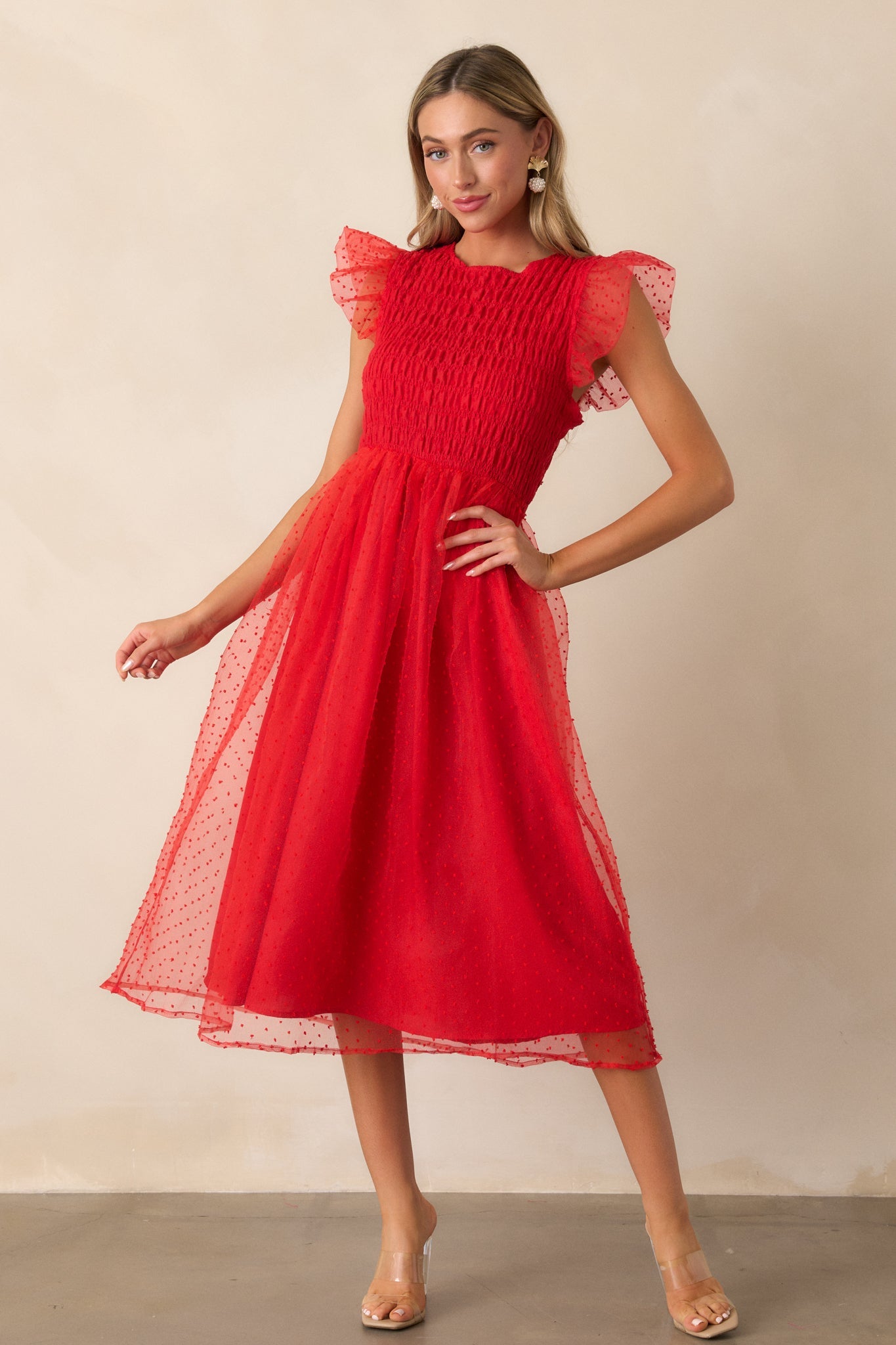 Heart On Fire Red Polka Dot Midi Dress