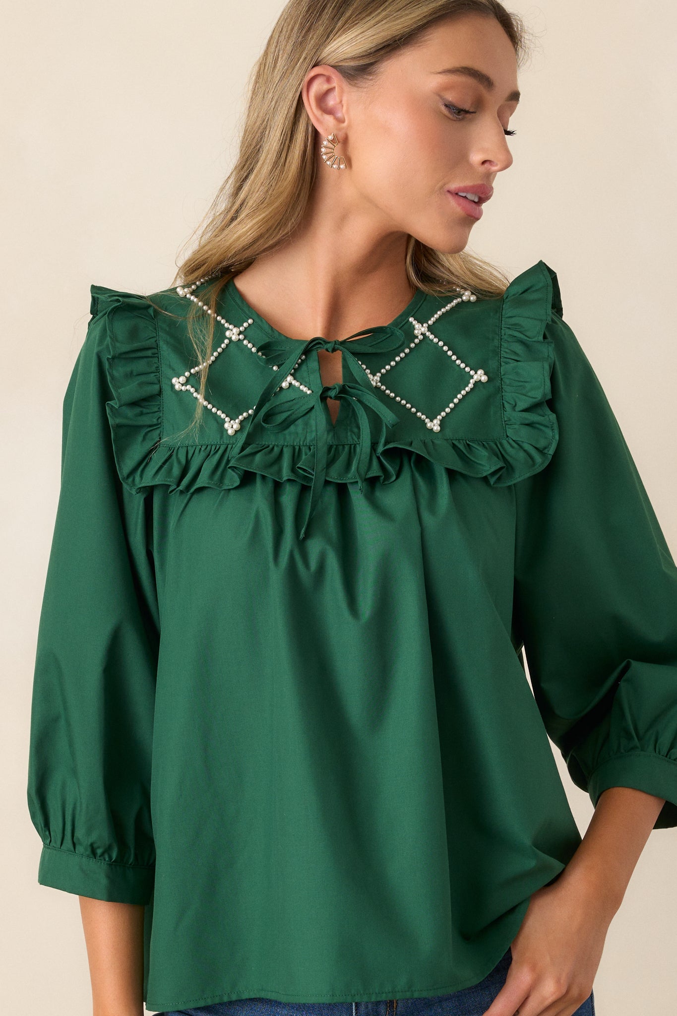 It Happens Hunter Green Ruffle Puff Sleeve Top