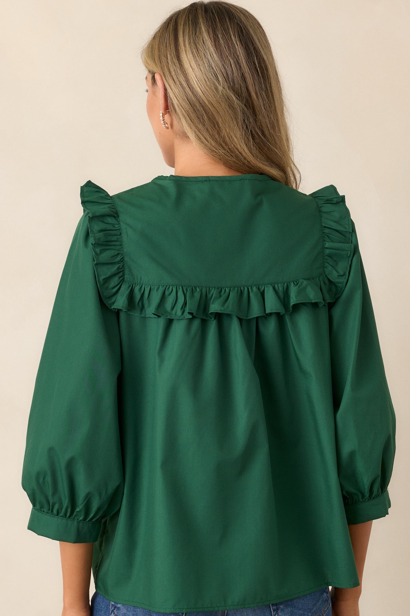 It Happens Hunter Green Ruffle Puff Sleeve Top
