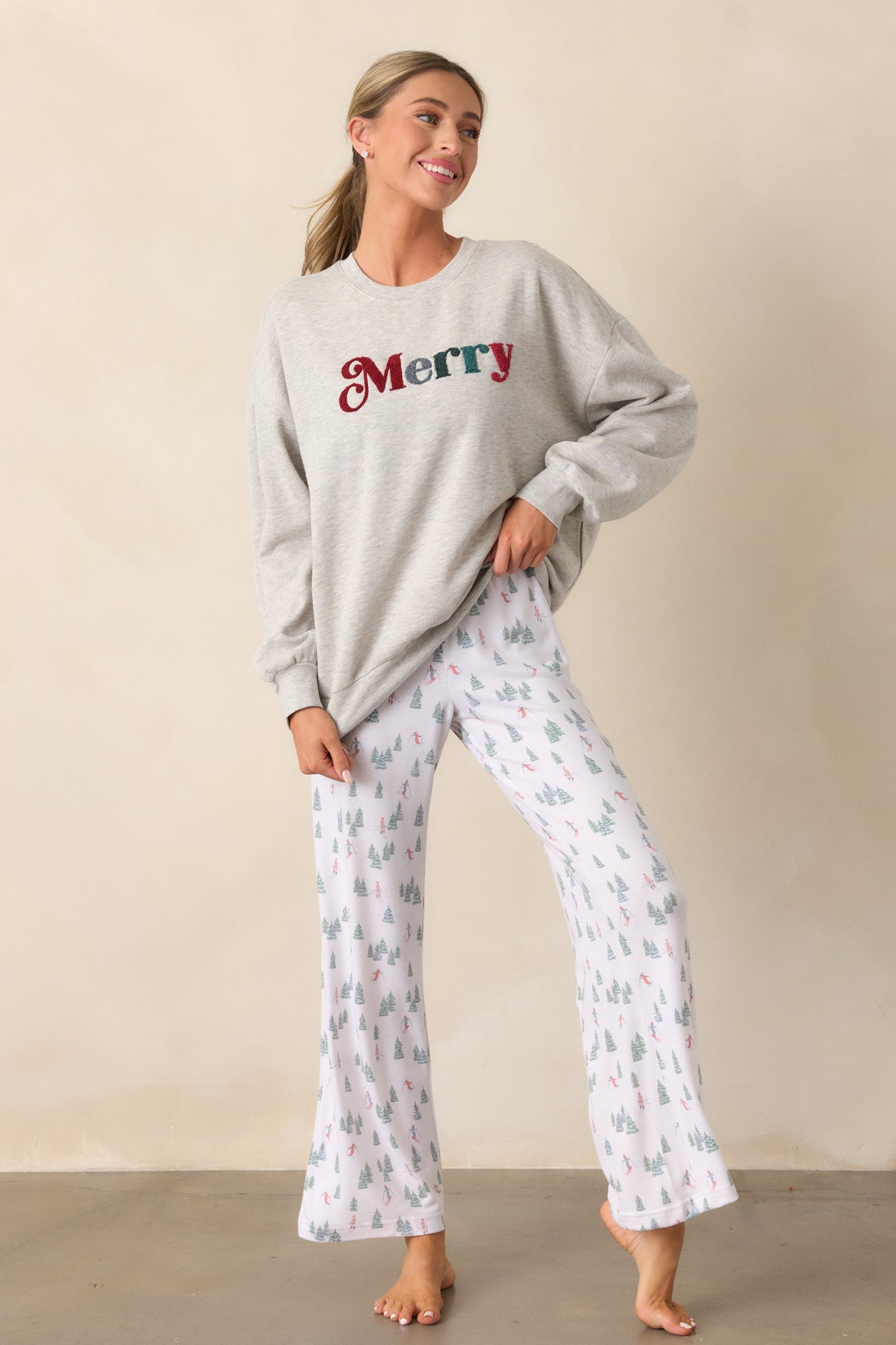 Z Supply Merry Light Heather Grey Fleece Sweatshirt