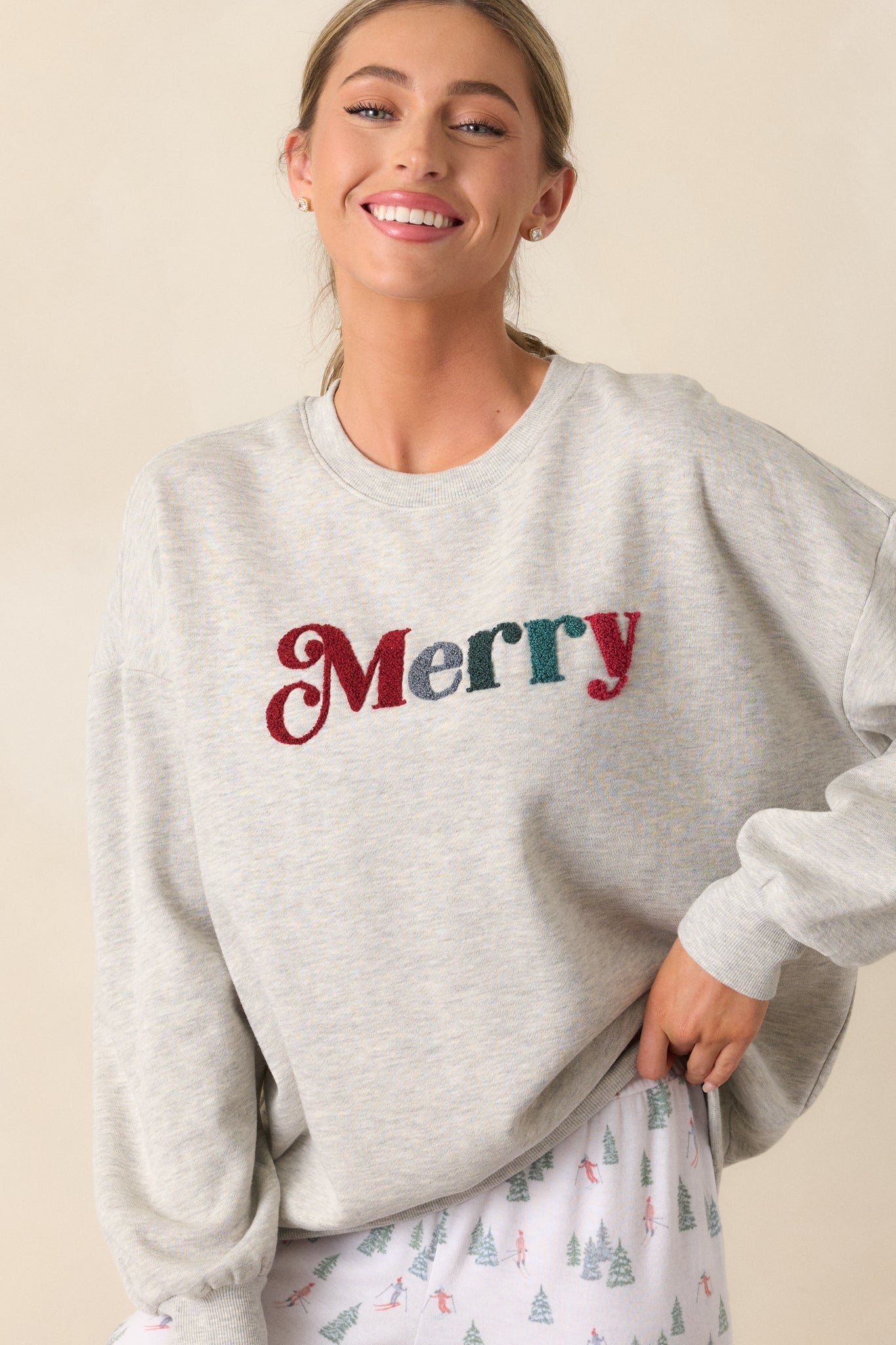 Z Supply Merry Light Heather Grey Fleece Sweatshirt
