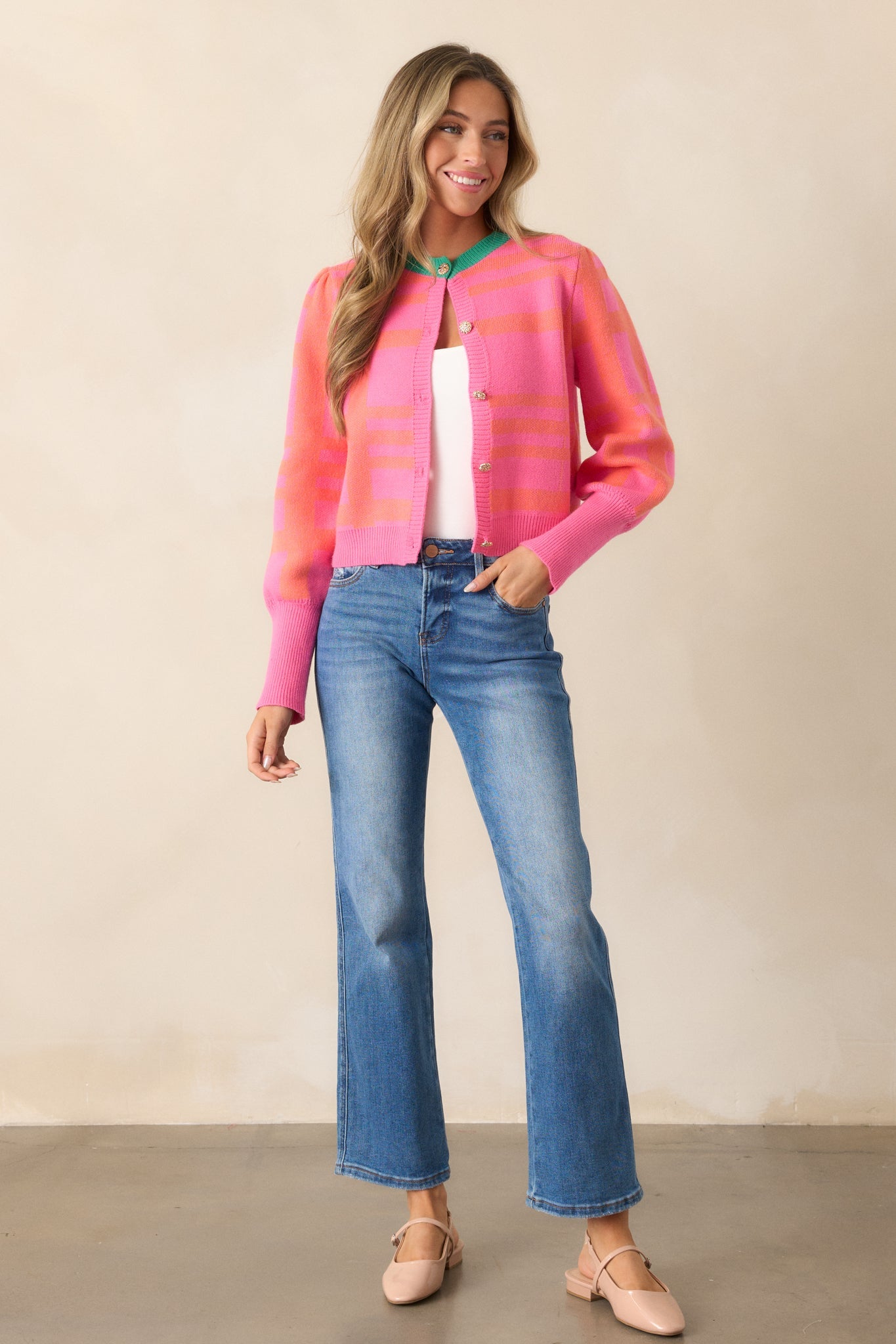 From The Heart Pink Puff Sleeve Cardigan
