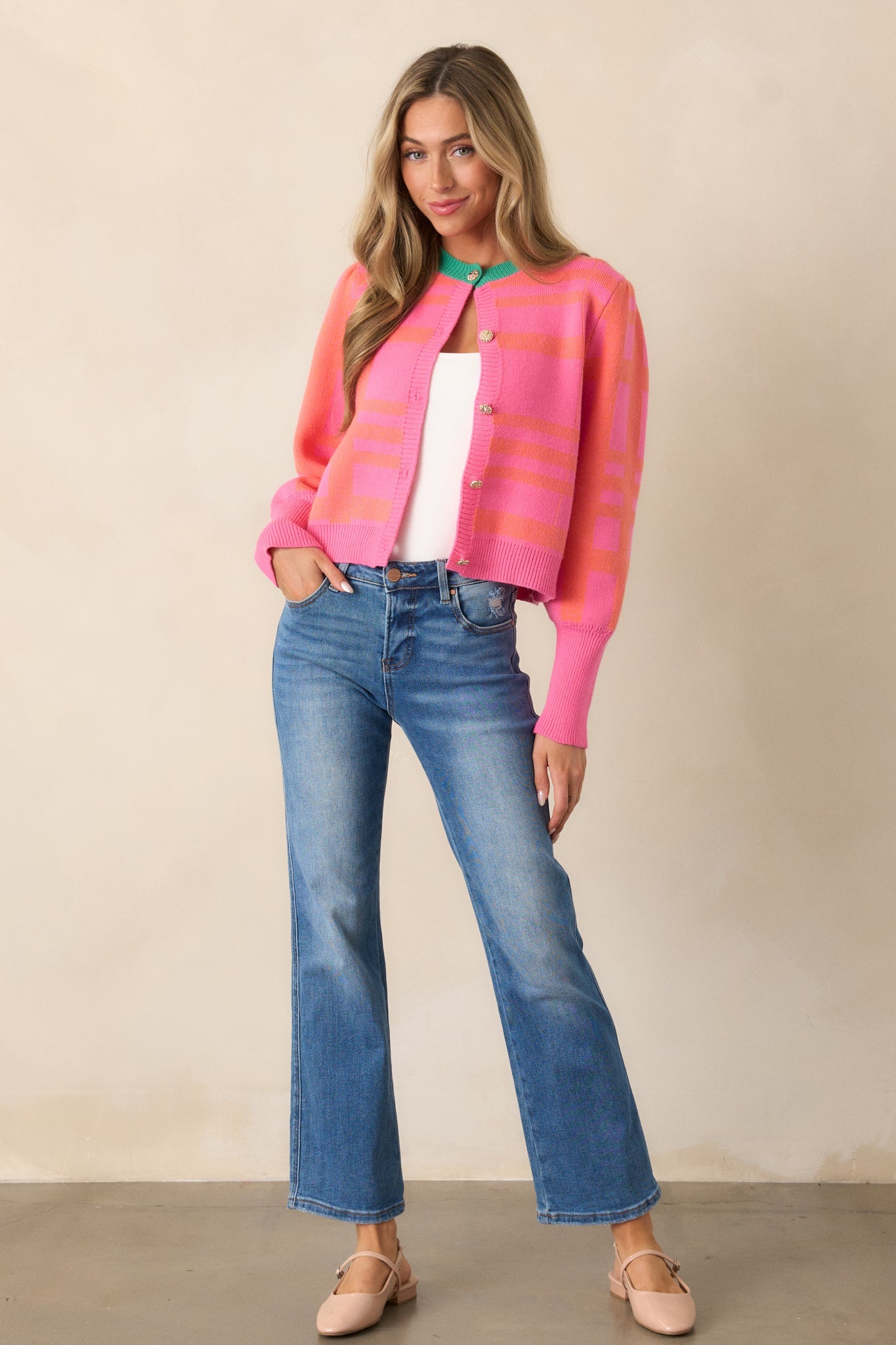 From The Heart Pink Puff Sleeve Cardigan