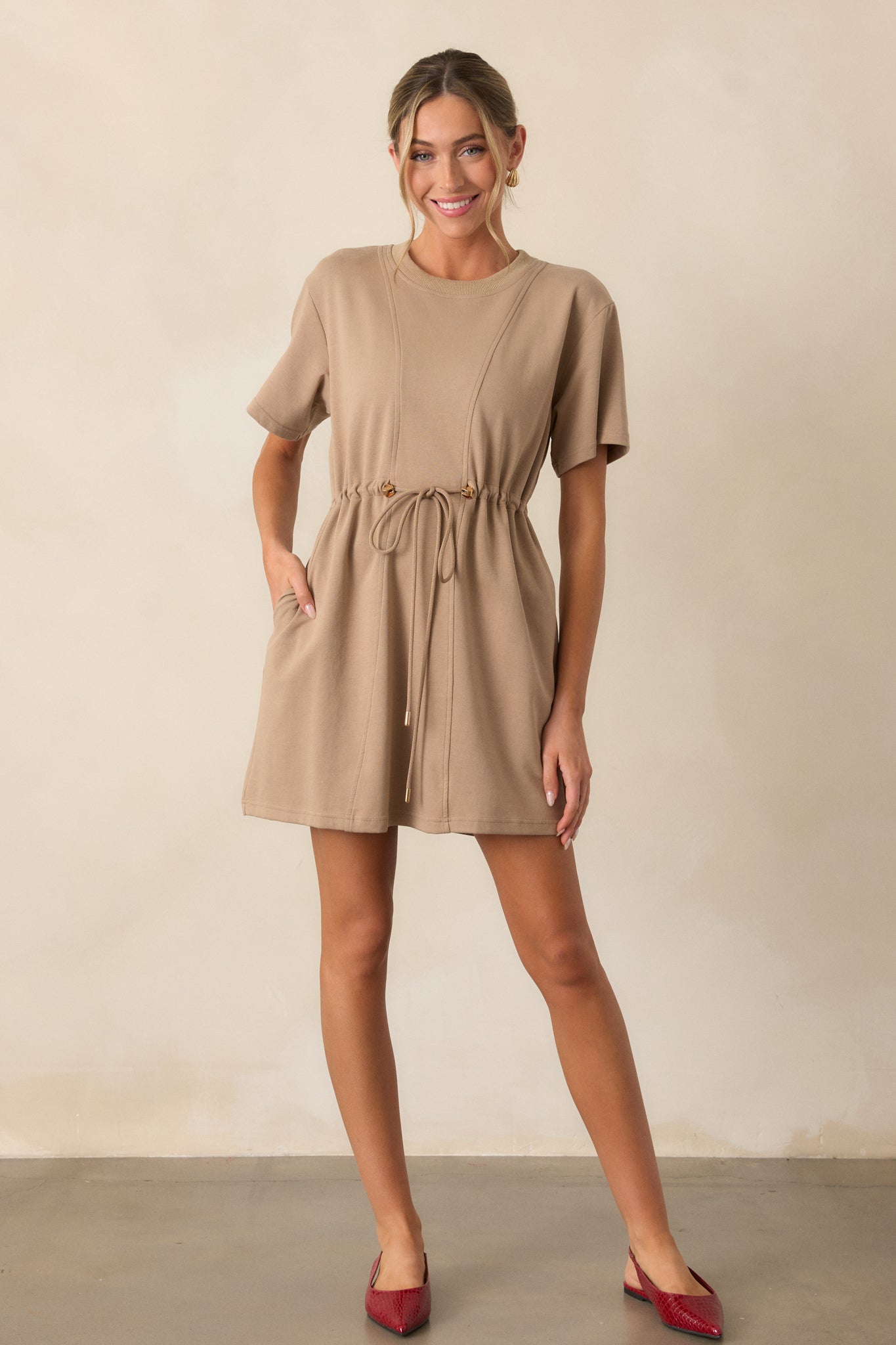 For The Day Light Mocha Short Sleeve Mini T-Shirt Dress