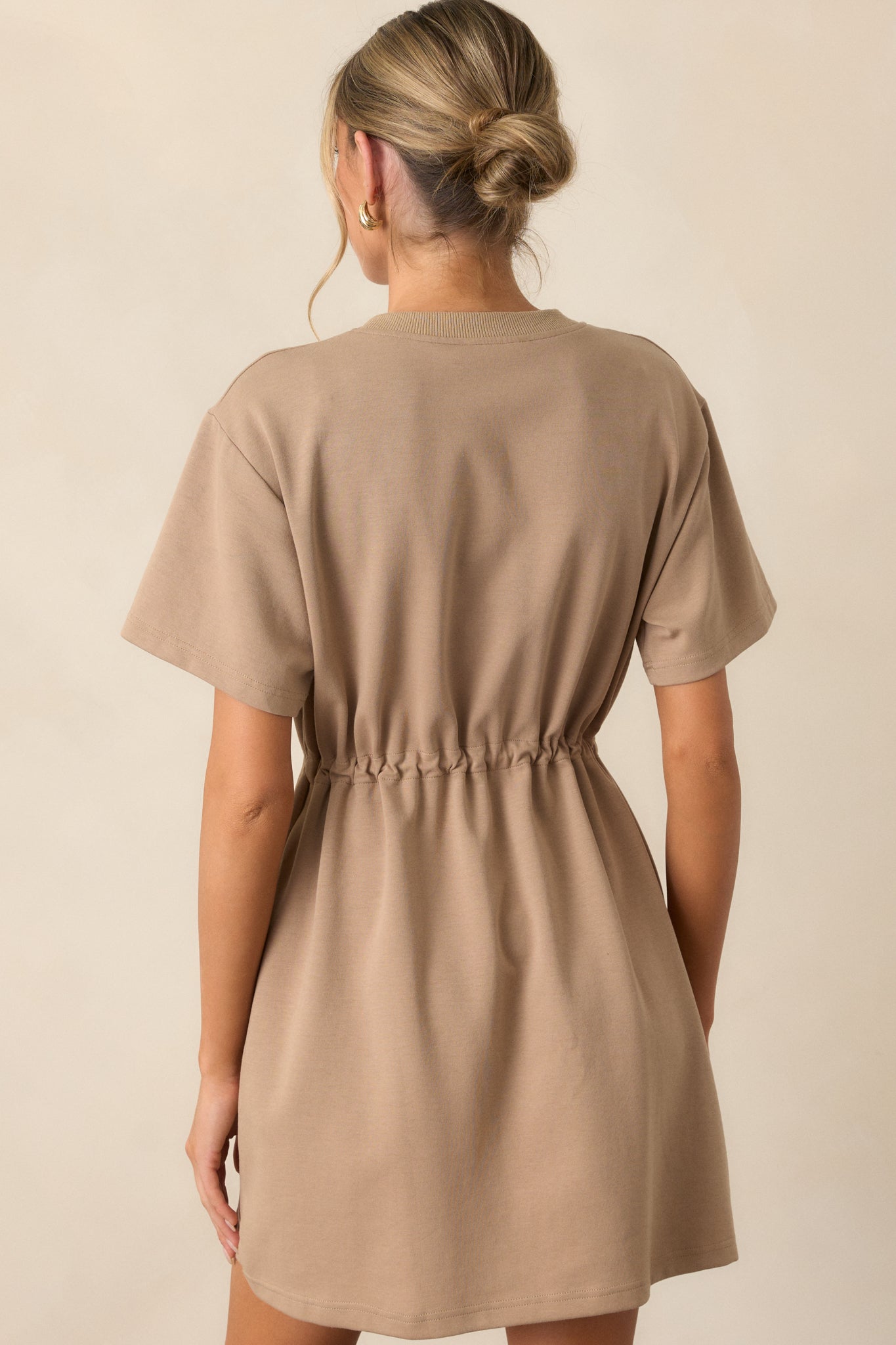 For The Day Light Mocha Short Sleeve Mini T-Shirt Dress