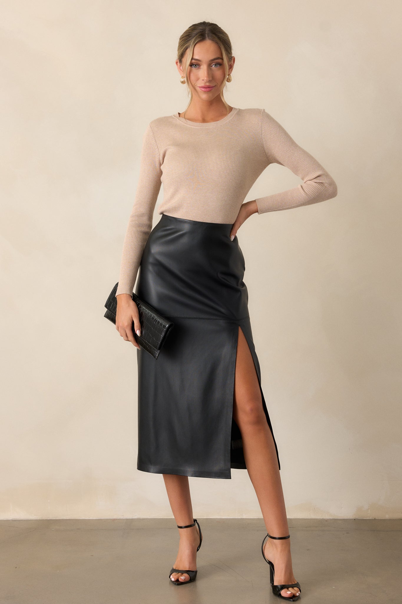 Z Supply Metropolitan Black Faux Leather Midi Skirt